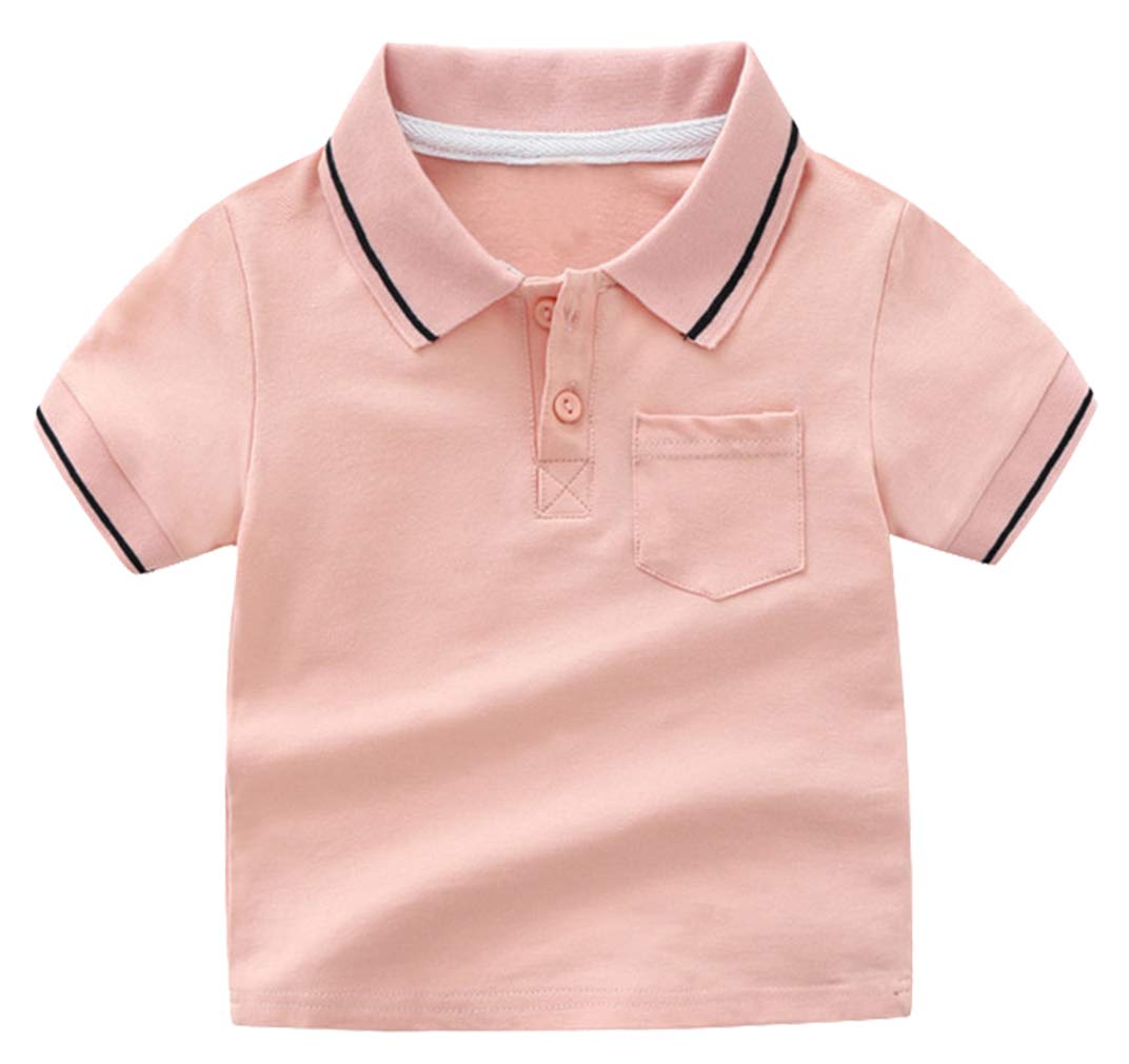 【送料無料】 キッズ シャツ 男の子 半袖 襟付き ポロシャツ 子供 ボーイズ Tシャツ スクール トップス 春夏服 ベビー ポケット付 通園通学 色：ピンク、サイズ：100