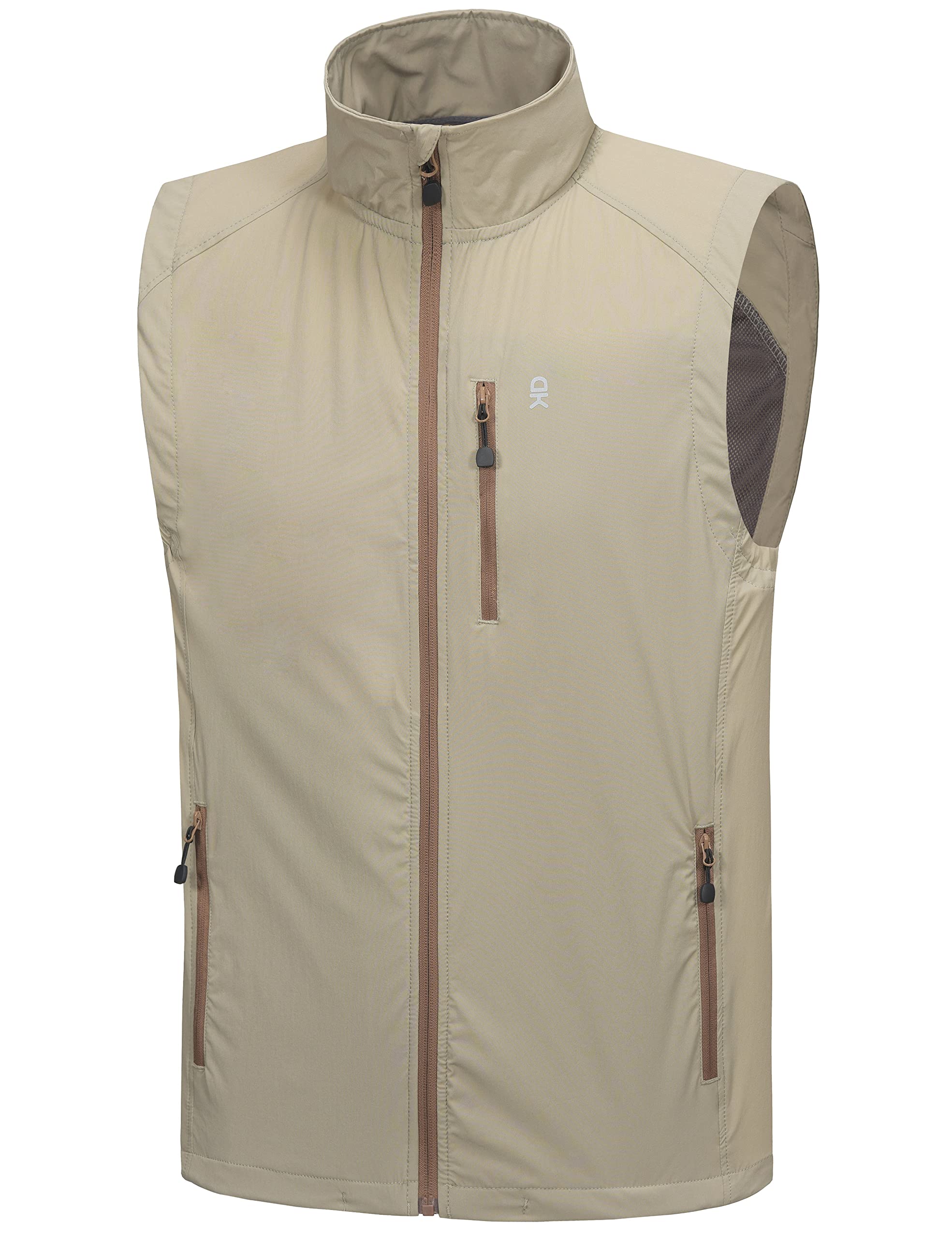 【送料無料】 メンズクイックドライベストノースリーブサマーゴルフサイクリングランニング用伸縮性防風ジャケット 色：ライトカーキ、サイズ：2XL Regular