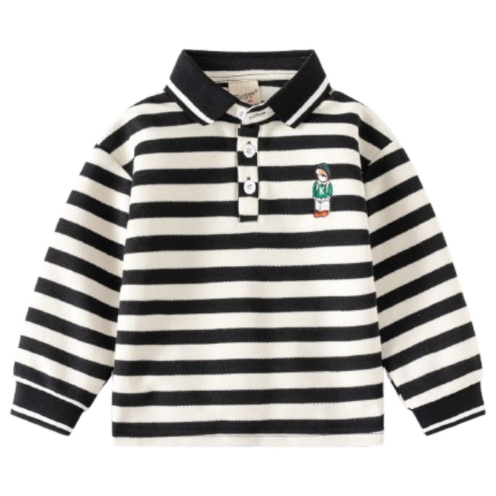 【送料無料】 ポロシャツ キッズ 男の子 長袖 襟付き シャツ 子供 ボーイズ Tシャツ スクール トップス ライン 可愛いクマちゃん 春夏秋 ベビー 通園通学 子供服 フォーマル 色：ボーダー、サイズ：130