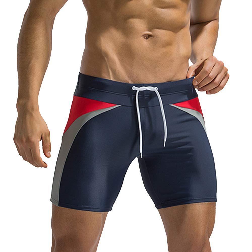 【送料無料】 水着 メンズ ロングボクサー型 競泳水着 スイミング 競泳パンツ 海水パンツ 水泳 サーフパンツ スイムウェア 色：ブルー、サイズ：M