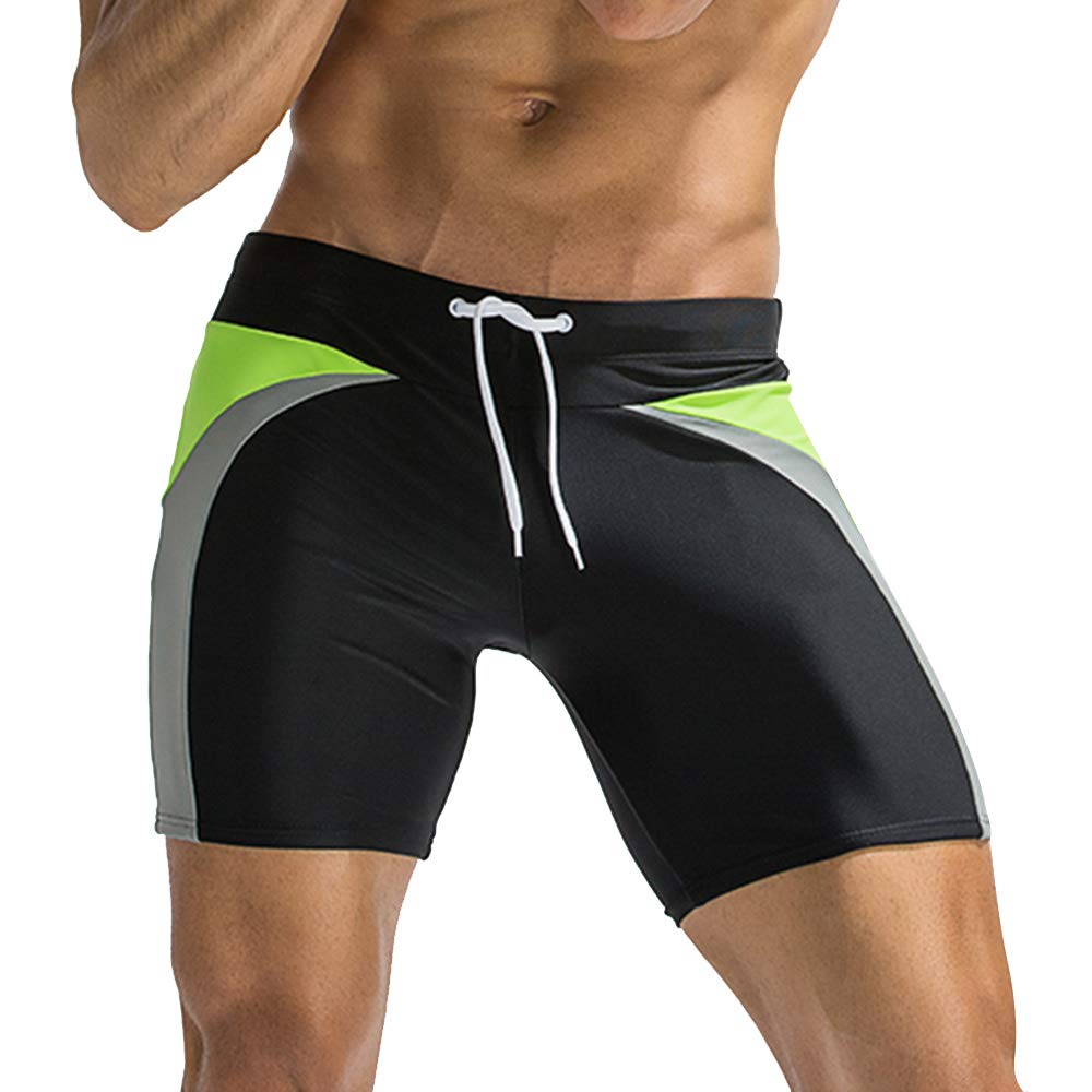 【送料無料】 水着 メンズ ロングボクサー型 競泳水着 スイミング 競泳パンツ 海水パンツ 水泳 サーフパンツ スイムウェア 色：ブラック、サイズ：M