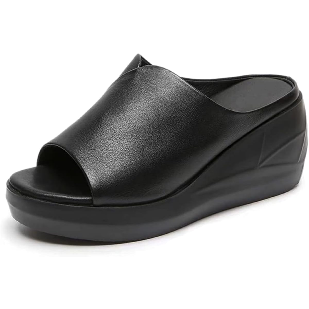 【送料無料】 脚長 美脚 サンダル レディース 厚底 オープントゥ おしゃれ ミュール かわいい ウェッジヒール サボ 歩きやすい 履きやすい 色：ブラック、サイズ：23.0 cm