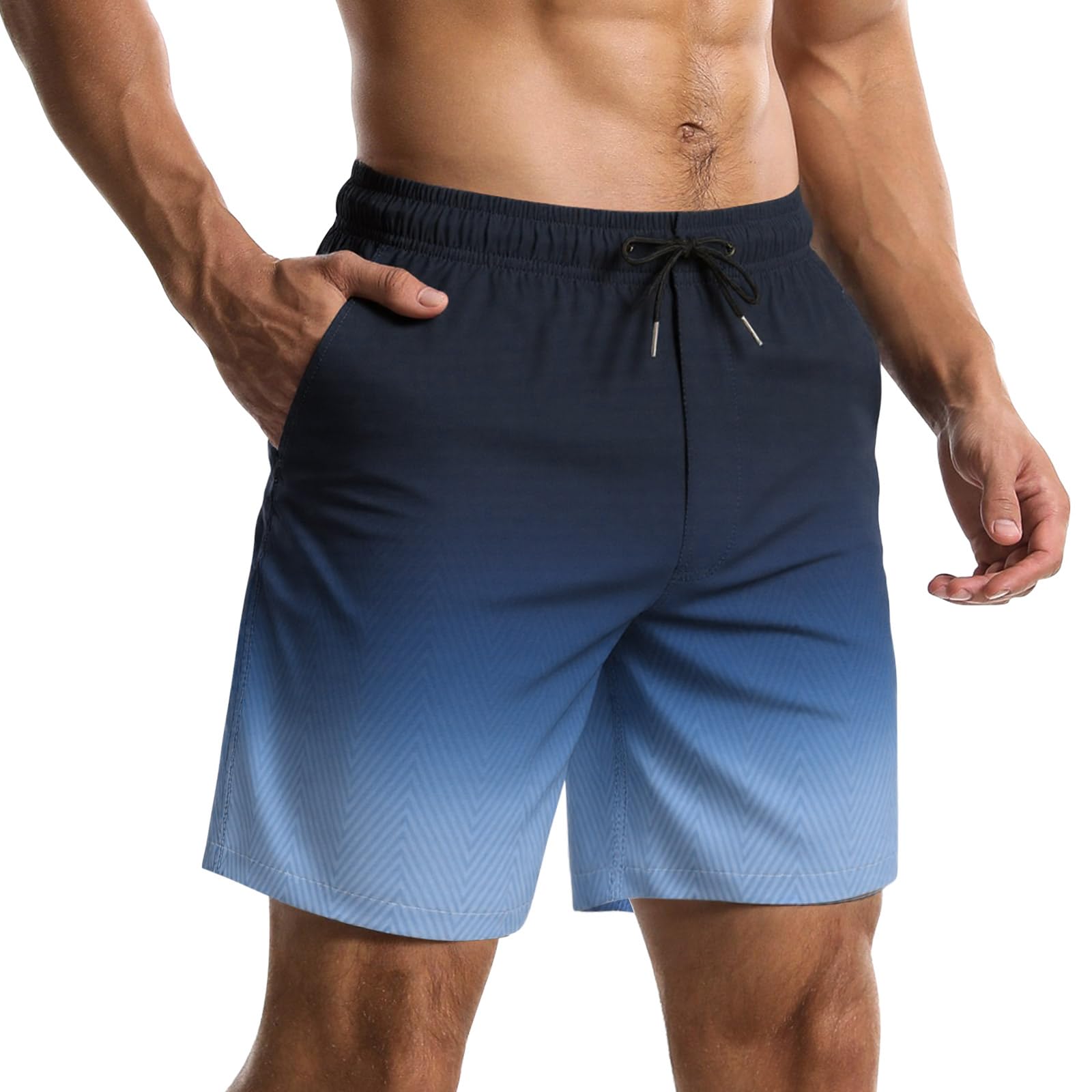 【送料無料】水着 メンズ 海水パンツ サーフパンツ トランクス 夏 海パン メッシュインナー付き ボードショーツ スイムウェア 水陸両用 通気速乾 大きサイズ 色：ネイビー/ブルー、サイズ：2XL