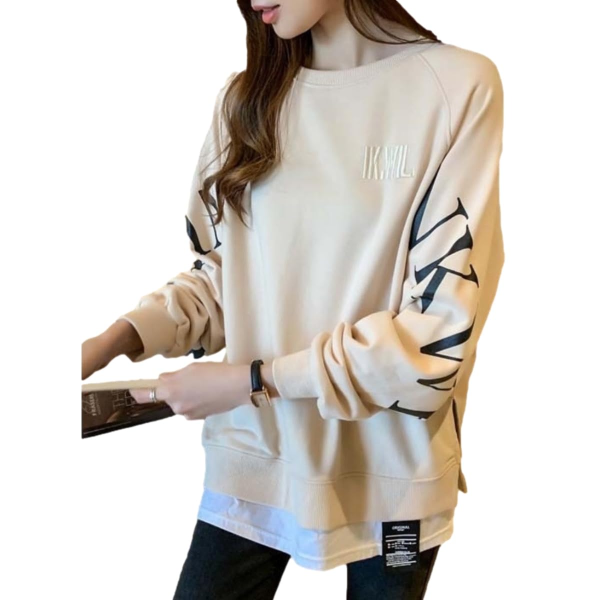 【送料無料】 レディース トレーナー 重ね着風 レイヤード スウェット ゆったり 長袖 トップス 韓国 着..