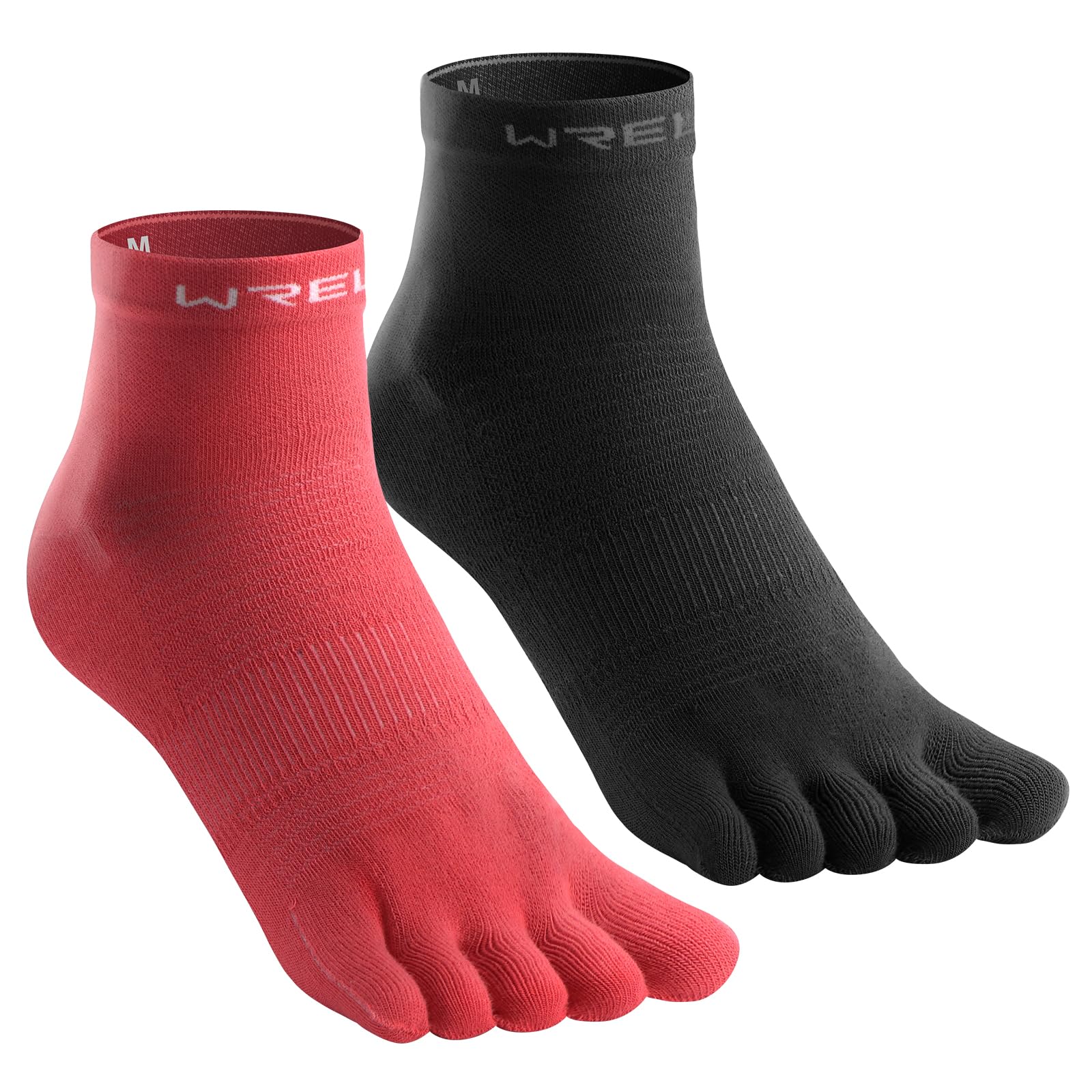 【送料無料】[WRELS] 五本指ソックス メンズ レディース スポーツソックス ランニングソックス 5本指ソックス 靴下 5本指 レギュラー丈 23-25cm/25-27cm/27-29cm マラソン トレラン ゴルフ 陸上 色：ブラック/レッド、サイズ：27.0-29.0 cm