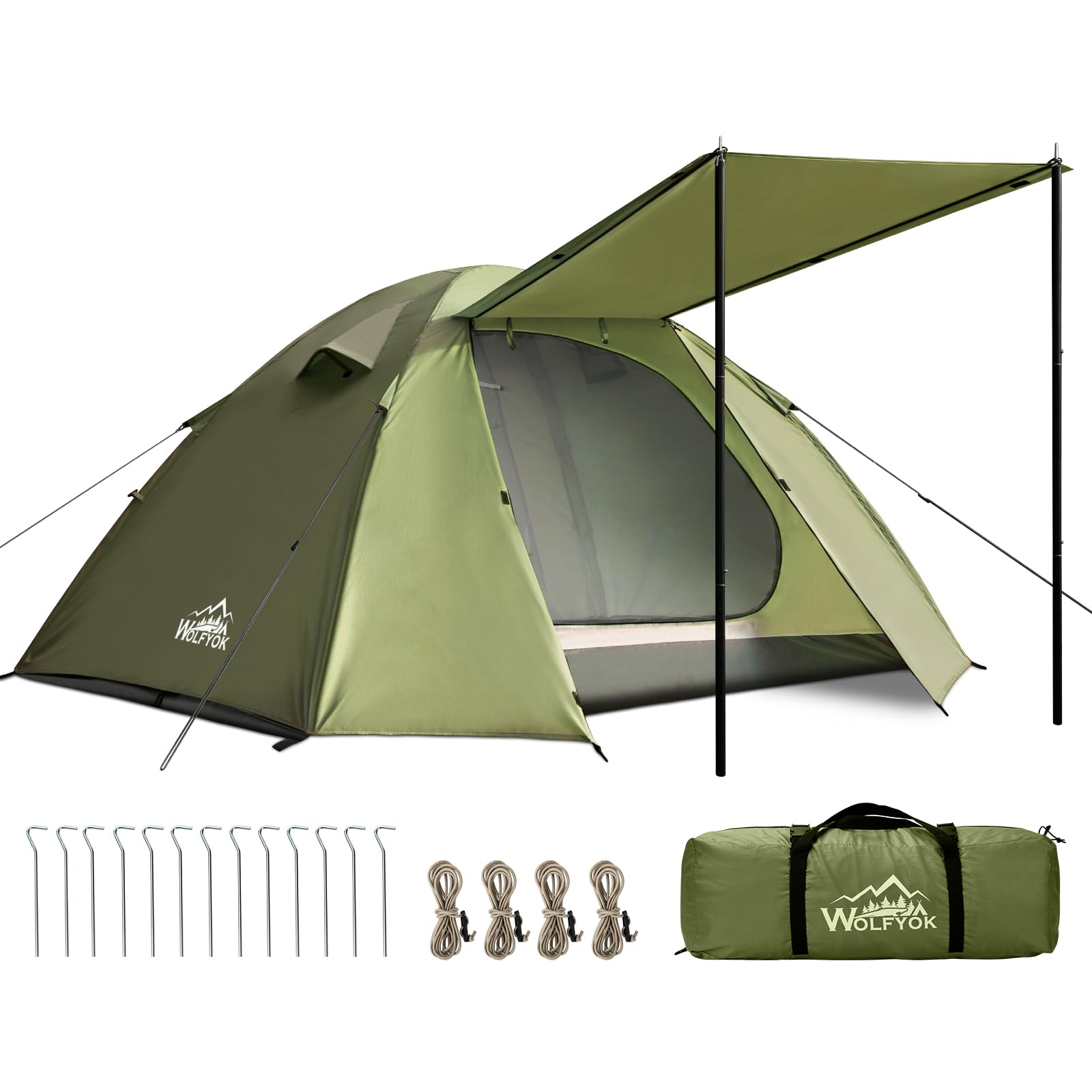 【送料無料】テント 2人用 4人用 【幅広い内室&通風 携帯超軽量】 簡単設営 前室あり 耐水圧4000mm 防蚊ネット付き 自立式 二重層構造 コンパック収納可能 二重層構造 テント ファミリー ドームテント ツーリングドーム キャンプ アウ 色：グリーン、サイズ：M（1~2人）