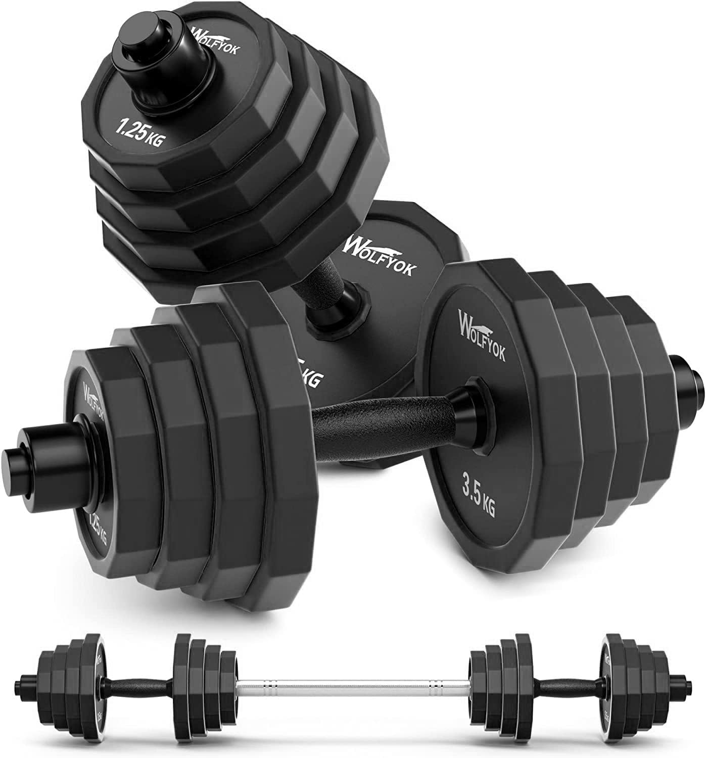 【送料無料】ダンベル 可変式 ステンレス鋼製 10kg 20kg 30kg 40kg 2個セット 【3in1自主開発12角形・多段階重さ調節可】 筋トレ器具 バーベルにもなる ダンベルセット 【 (意匠権取得) 意匠登録1641845】 バーベル 無臭素材 静音 錆 色：ブラック（20kg×2セット）40kg