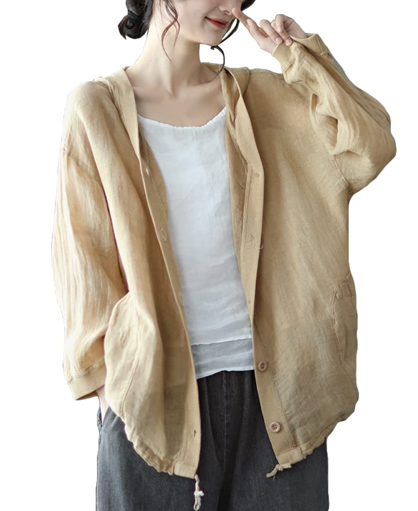 【送料無料】[Fosys] リネン カーディガン レディース 羽織り 薄手 フード付き カジュアル 無地 涼しい..