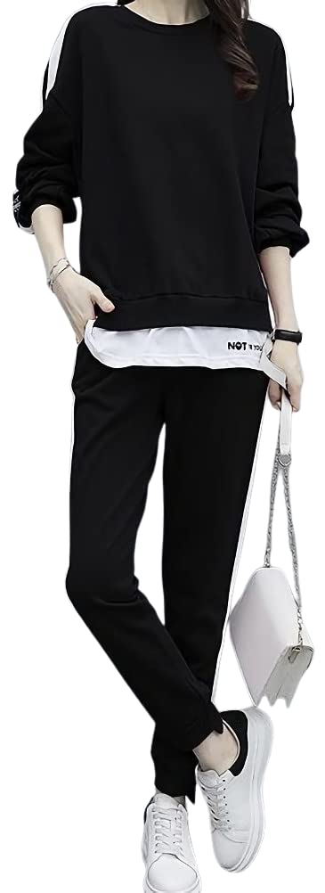 【送料無料】[エンプティオ] 上下セット トレーニングウェア トップス レディース 七分袖 ジョガー ジョギング スエット 色：ブラックジェット/ブラック、サイズ：XL