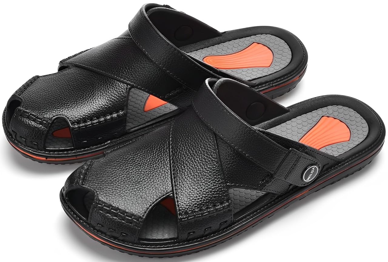 【送料無料】[emptio] [エンプティオ] サンダル バックストラップ 2way レザー オシャレ カジュアル フェス バルコニー バンド付き 色：ブラック、サイズ：26.5 cm