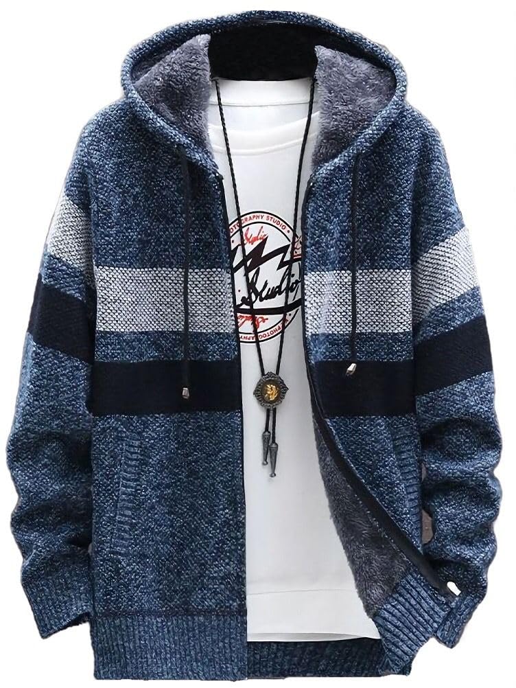 【送料無料】[emptio] エンプティオ フード付き ボーダー ニットジャケット メンズ 色：ブルーグレー、サイズ：XL