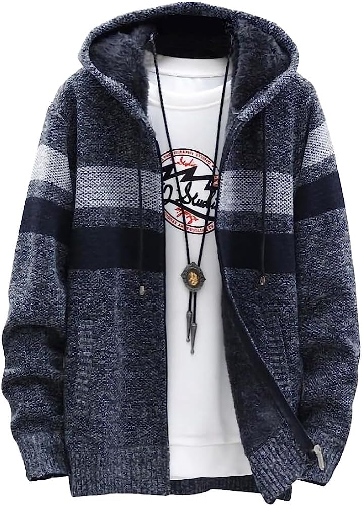 【送料無料】[emptio] エンプティオ フード付き ボーダー ニットジャケット メンズ 色：ブラックグレー、サイズ：2XL