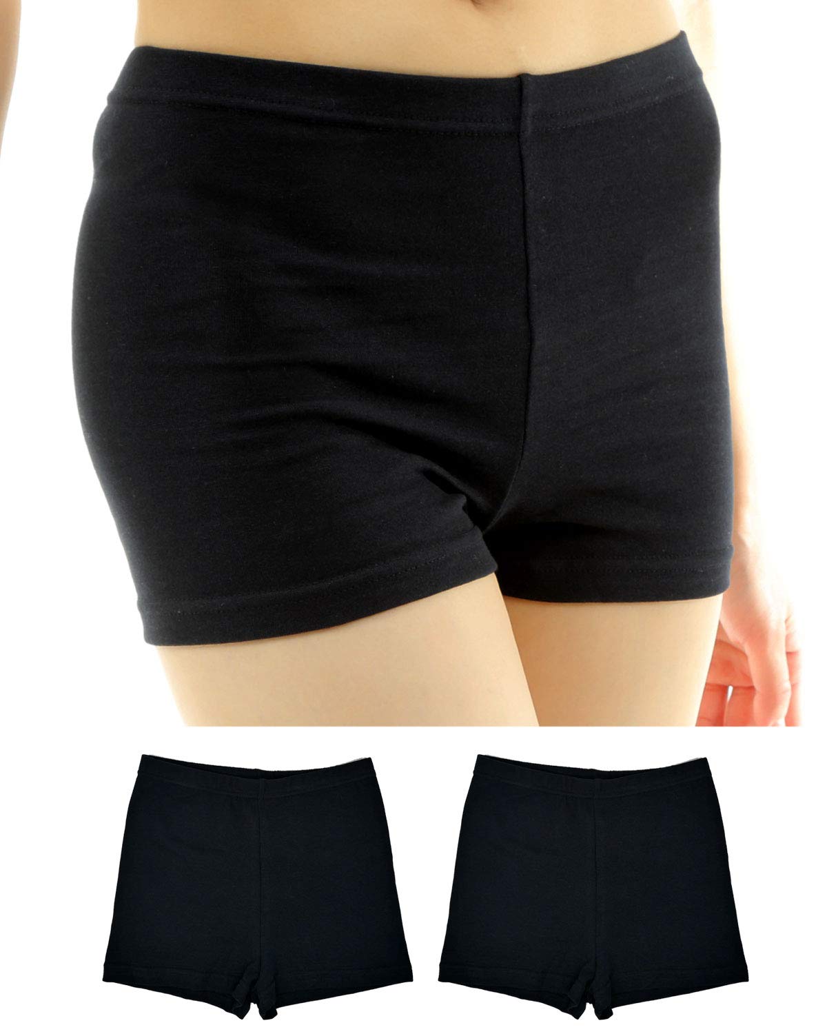 【送料無料】[USK STORE] 綿混 1分丈 スパッツ 黒 2枚セット オーバーパンツ 通学 中学生 高校生 無地 ..