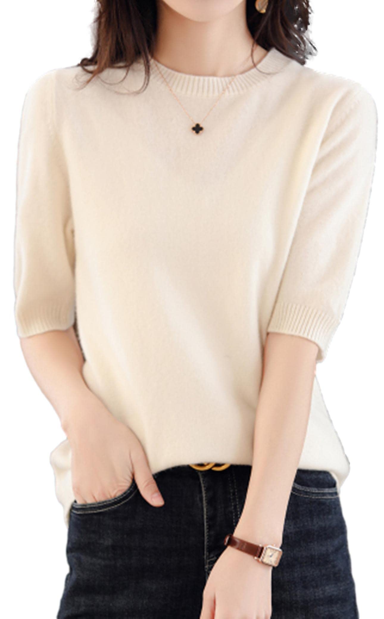 【送料無料】[SLOW＆MELLOW] ニット 半袖 サマーニット ニットソー レディース トップス ...