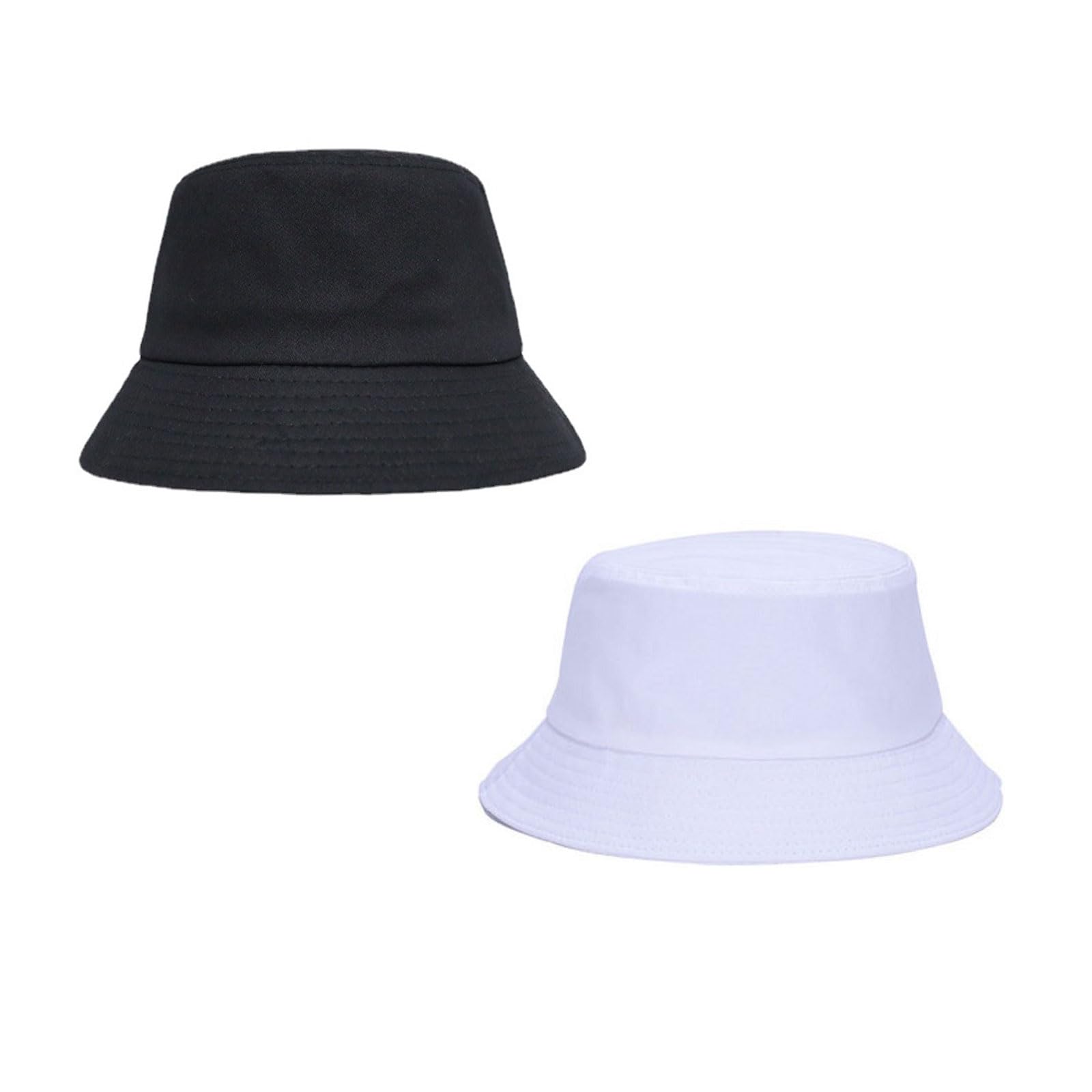 【送料無料】[SLOW＆MELLOW] バケット ハット ユニセックス シンプル 韓国 風 無地 ストリート カジュアル 帽子 キャップ アウトドア 3カラー 色：ブラック・ホワイト2カラーセット、サイズ：57.0-60.0 cm