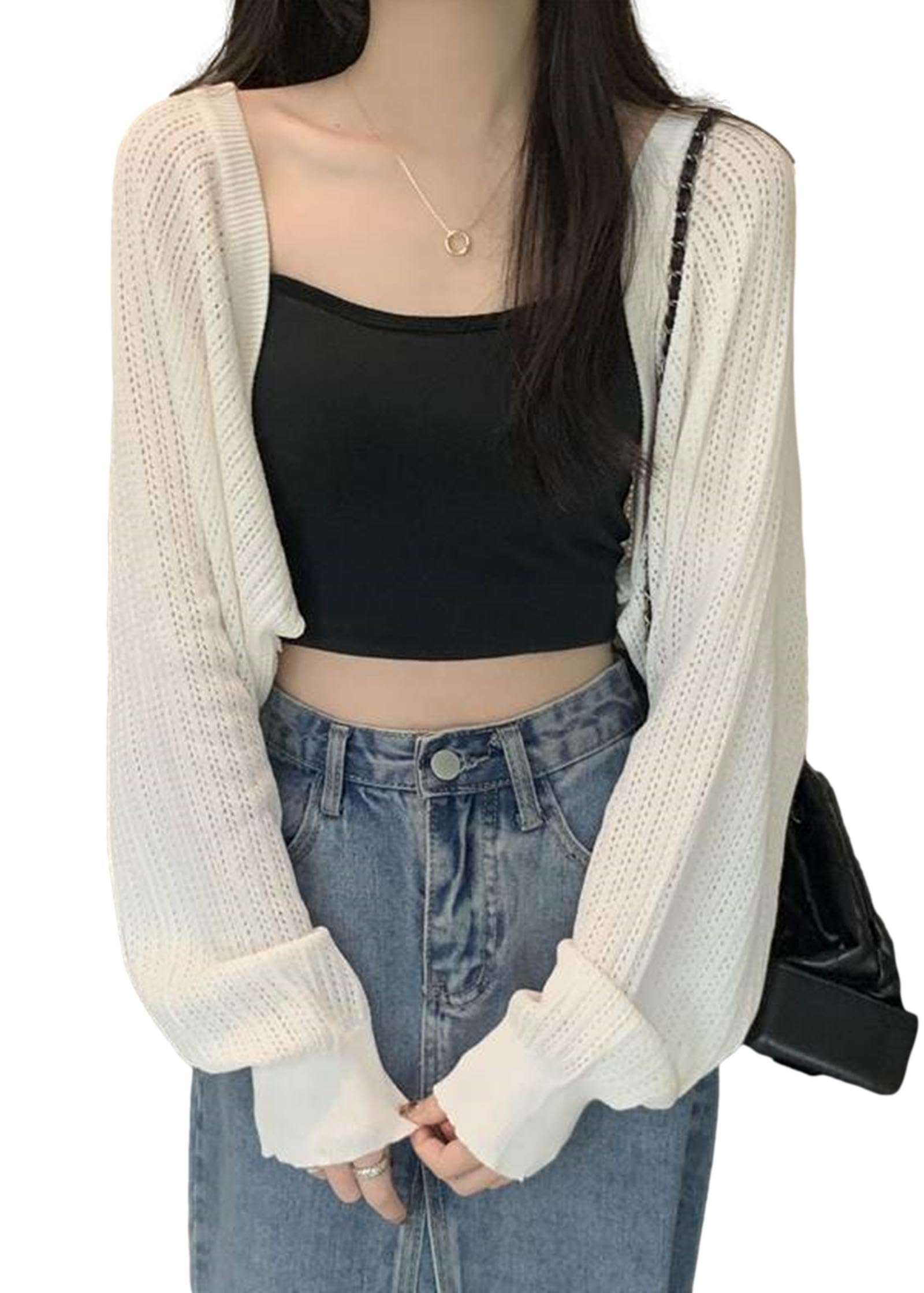 【送料無料】[SLOW＆MELLOW] カーディガン シースルー メッシュ ショート丈 ニット 冷房対策 レイヤー..