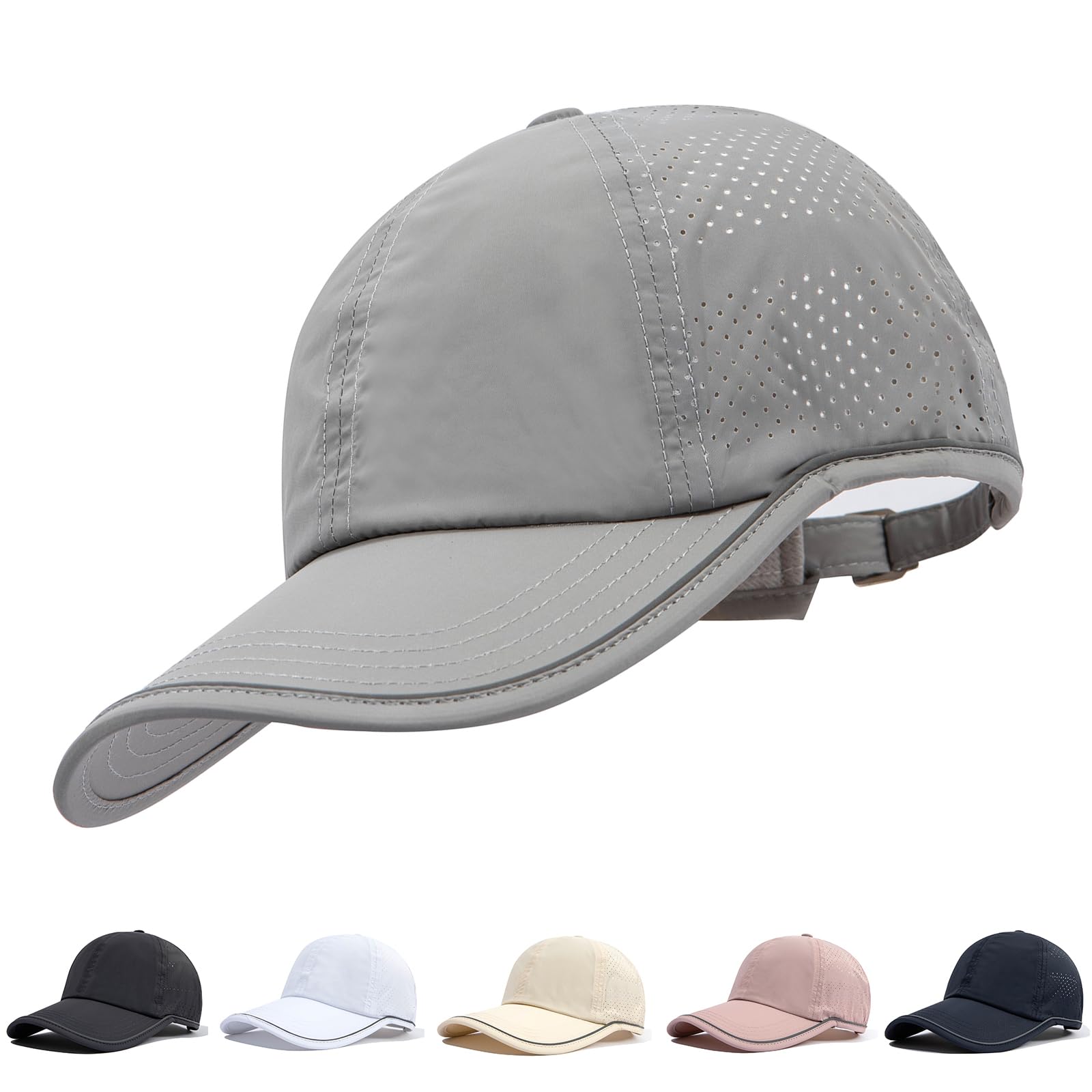 【送料無料】[Clape] 夏用ゴルフ帽子メンズ 軽量 蒸れない スポーツキャップ レディース 反射 ランニング帽子メンズ メッシュキャップ メンズ レディース キャップ 小雨対策 ユニセックス 色：DCP2402 ライトグレー、サイズ：56.0-59.0 cm