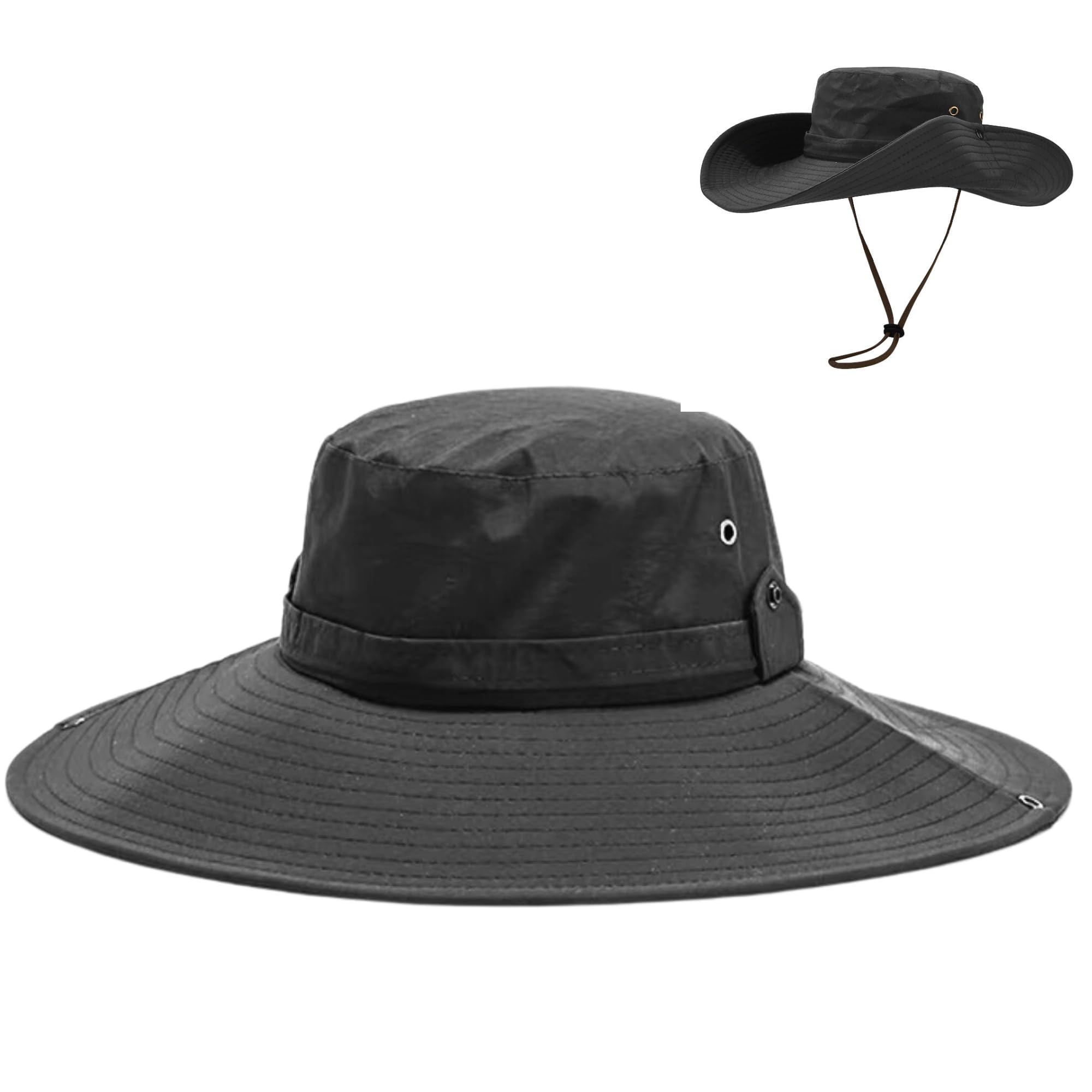 【送料無料】[Soxbang] フィッシング 帽子 UVカット 紫外線対策 つば広 あご紐 折りたたみ 日除け帽子 吸汗速乾 帽子 園芸 農作業 アウトドア レディース メンズ 12cmつば広 色：ブラック、サイズ：53.0-60.0 cm