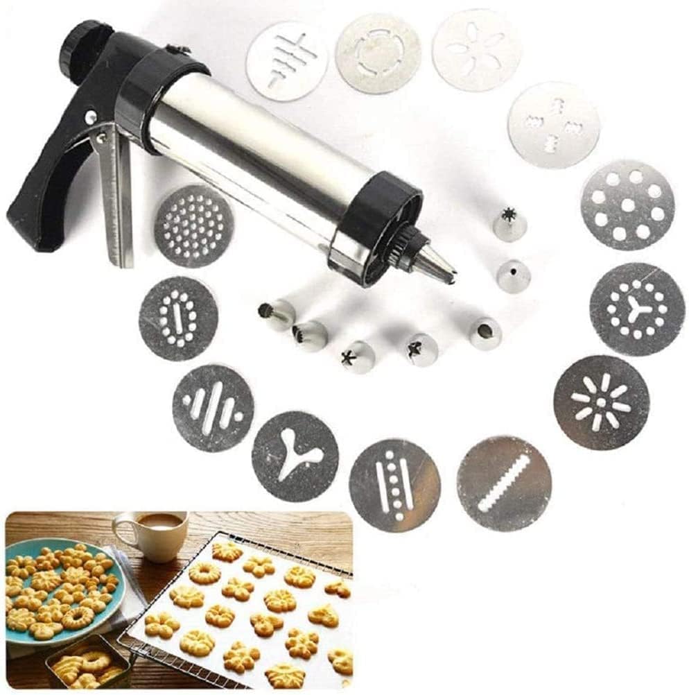 【送料無料】クッキープレス 20個のクッキーディスクと4個の配管ノズルを備えたステンレス鋼ビスケット ...