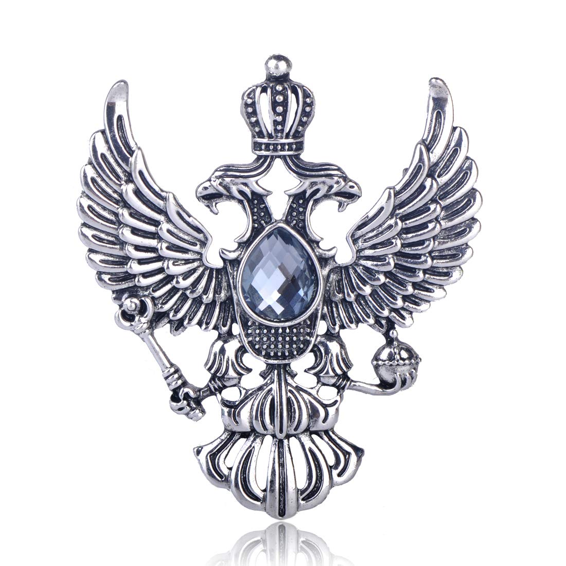 【送料無料】MECHOSENアンティーク メンズ ブローチ 鷹と翼 鳥 王冠 クラウン 神聖ローマ帝国 ロシア 国章 紋章 カッコいい クール クリスタル 大粒...