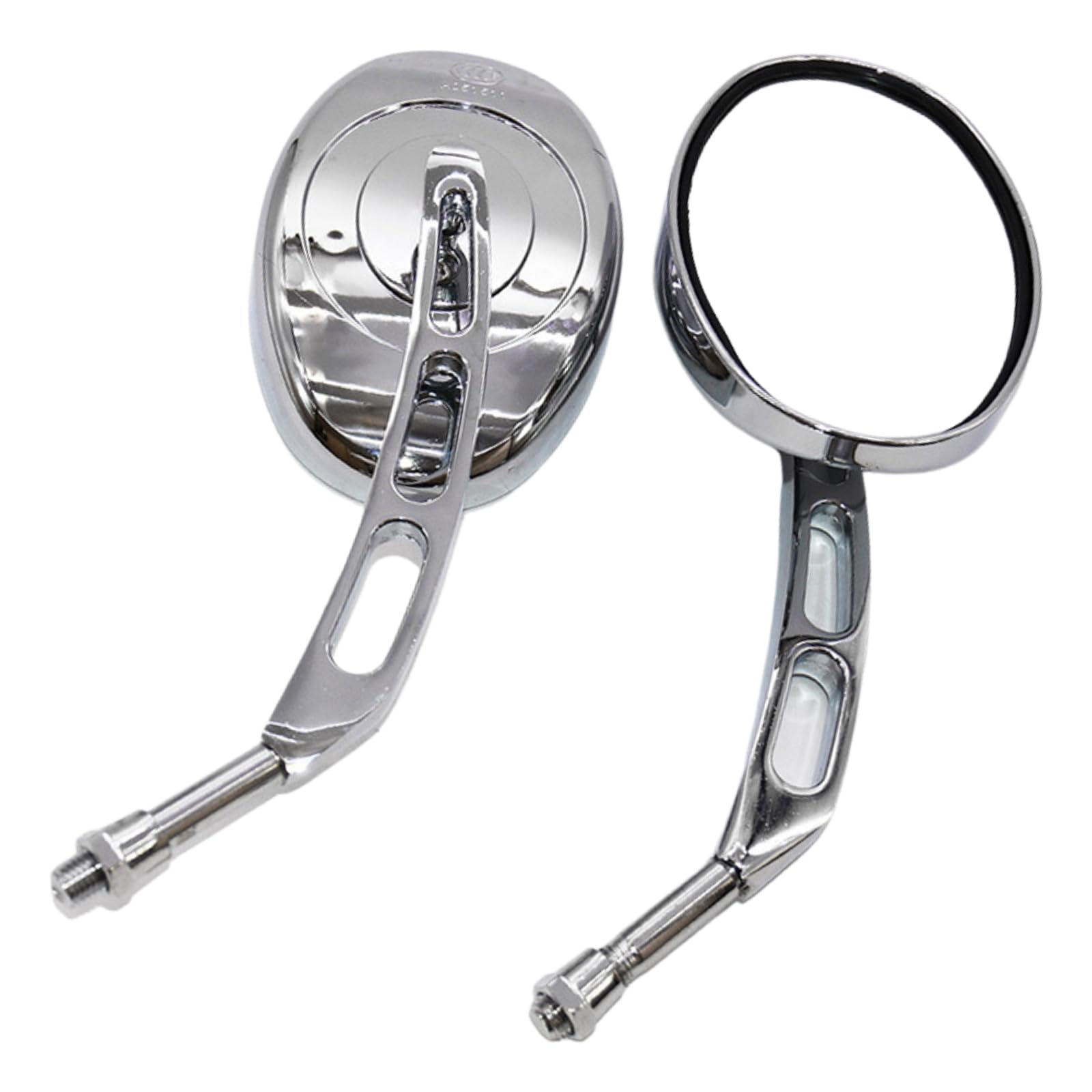 【送料無料】TIGRE BLANC バイク ミラー オーバル バレン 丸型 凸面 クリア 正ネジ 10mm 汎用 穴あき アーム 左右 セット 色：シルバーメッキ、サイズ：10cm x 20cm x 5cm