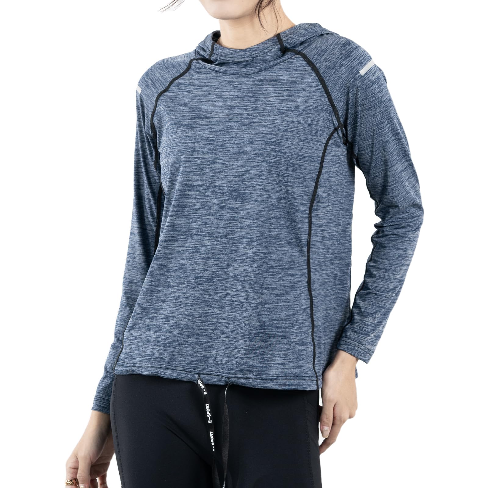 【送料無料】[iito.seasons] トレーニングウェア レディース スポーツウェア 反射テープ 2way 長袖 ジムウェア ランニング ヨガ アウトドアシャツ パーカー カジュアル フィットネス トップス UVカット フード付き 速乾 通気 色：ブルー、サイズ：L