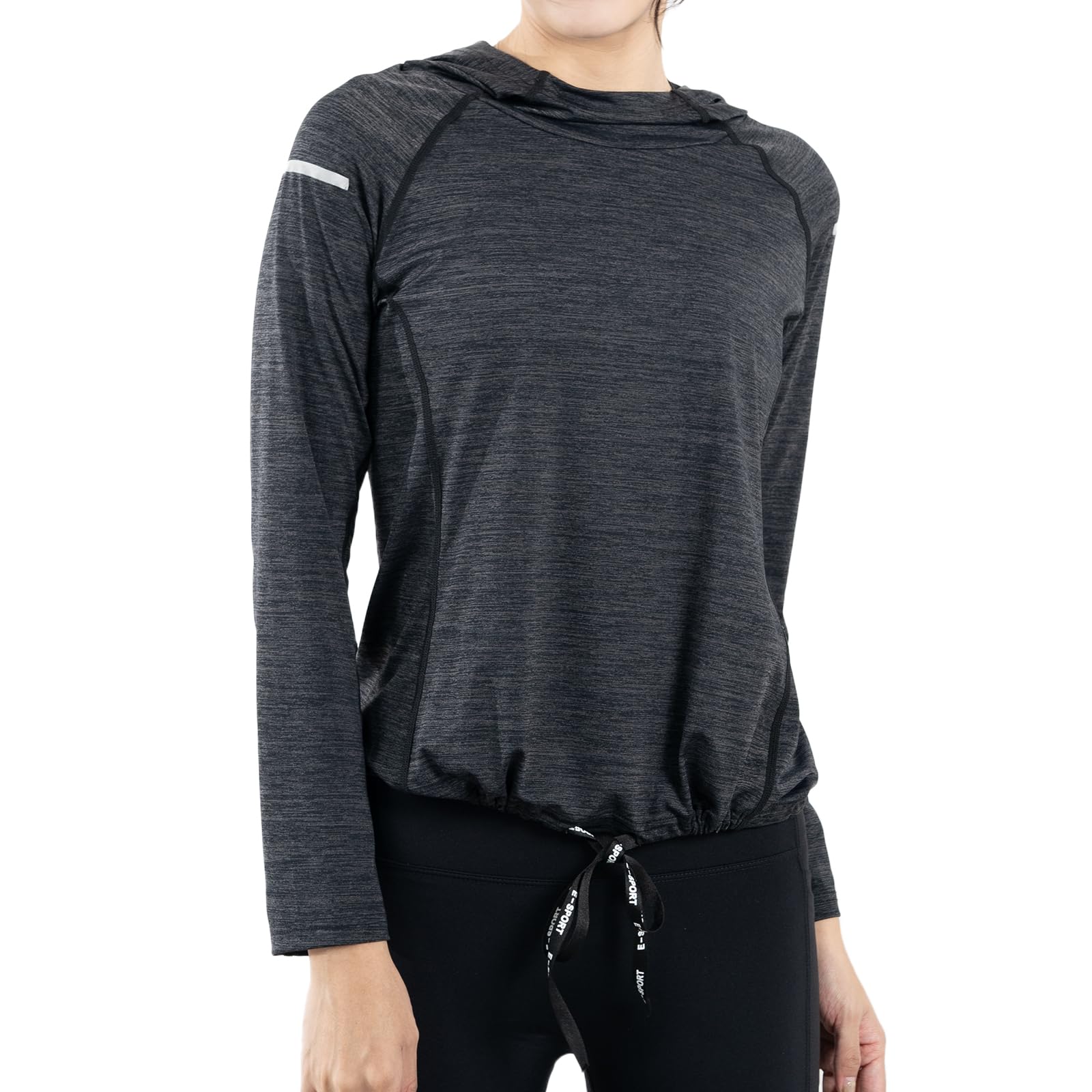 【送料無料】[iito.seasons] トレーニングウェア レディース スポーツウェア 反射テープ 2way 長袖 ジムウェア ランニング ヨガ アウトドアシャツ パーカー カジュアル フィットネス トップス UVカット フード付き 速乾 通気 色：ブラック、サイズ：XL