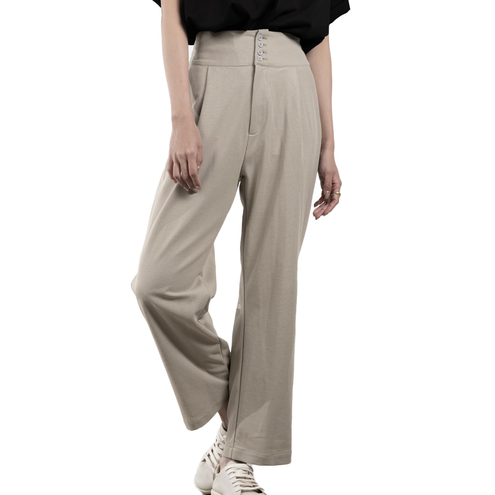 【送料無料】[iito.seasons] ハイウエスト ワイドパンツ ストレートパンツ レディース スラックス 春 夏 秋 大きいサイズ ウエストゴム 美脚 シンプル ロング オフィス カジュアル 色：グレー、サイズ：S