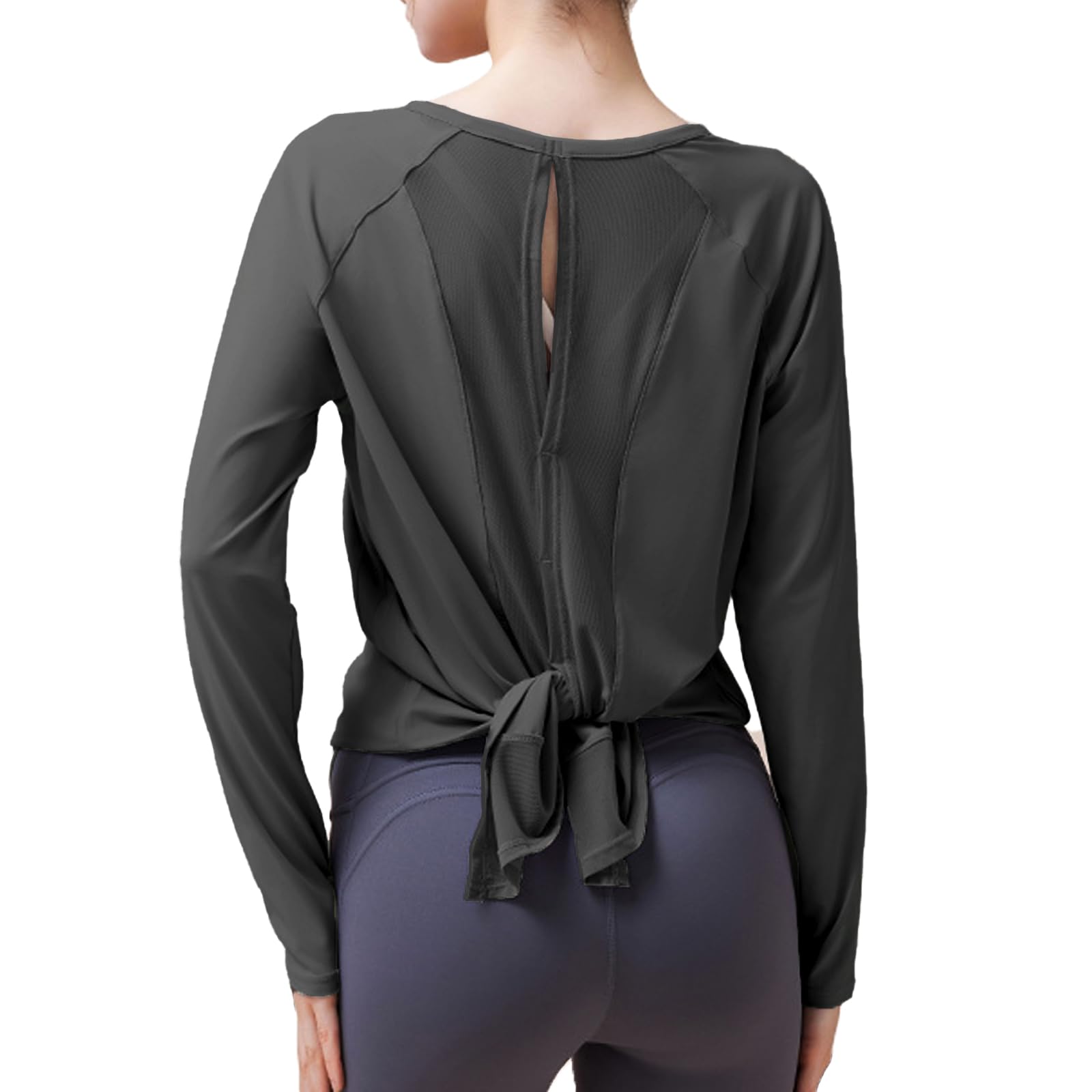 【送料無料】[iito.seasons] ヨガウェア 冷感シャツ メッシュ 2way 丈長め 長袖 背中開き オープン ゆったり フィットネスウェア 体型カバー ロング丈 レディース 薄手 吸汗 速乾 UVカット 色：ブラック、サイズ：M