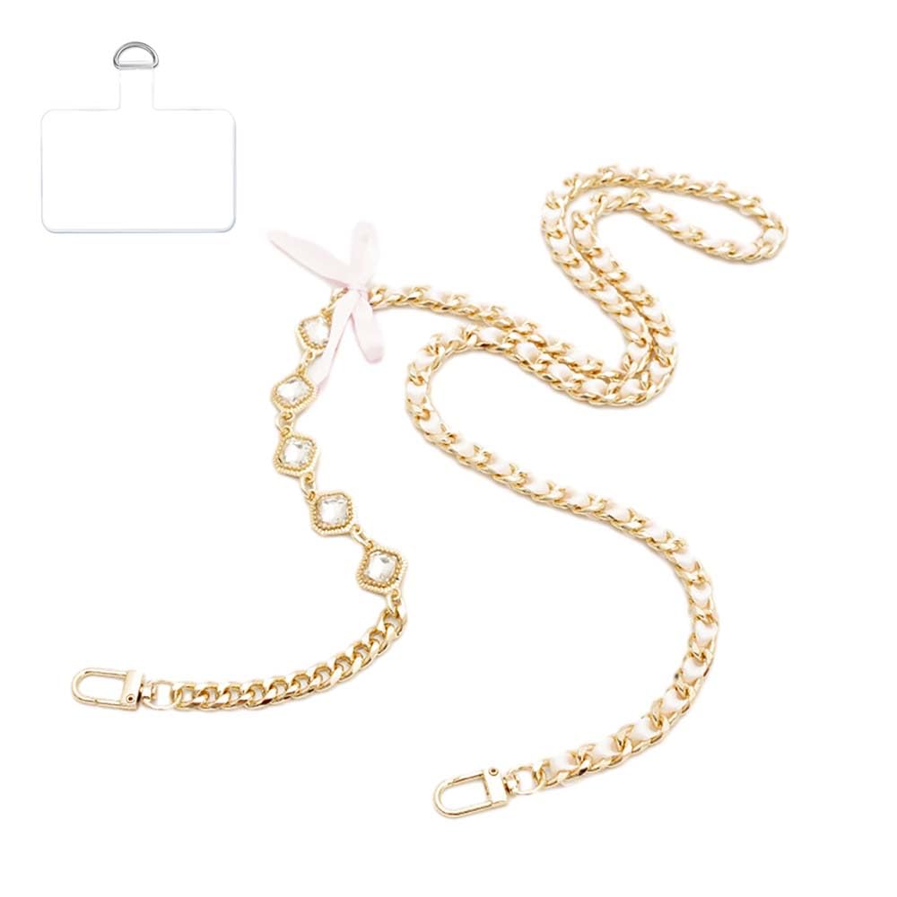 【送料無料】[ALUBES] スマホショルダー スマホストラップ 携帯ストラップ 首掛け 金属 レザー スマホ 名札 社員証 紛失/落下防止 人気 忘れ物防止 挟むだけ タグパッチ2枚入り 色：リボン・ライトピンク、サイズ：120