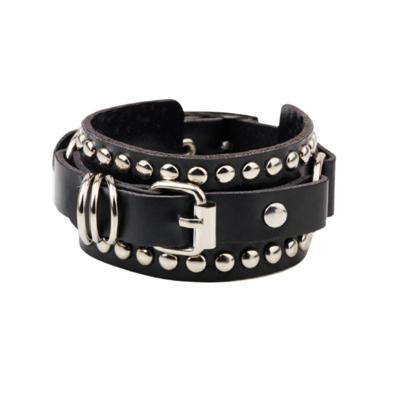 【送料無料】[APOSITV] ブレスレット スタッズ ベルト バングル ロック メタル パンク 黒 白 バックル 男女兼用 色：ブラック