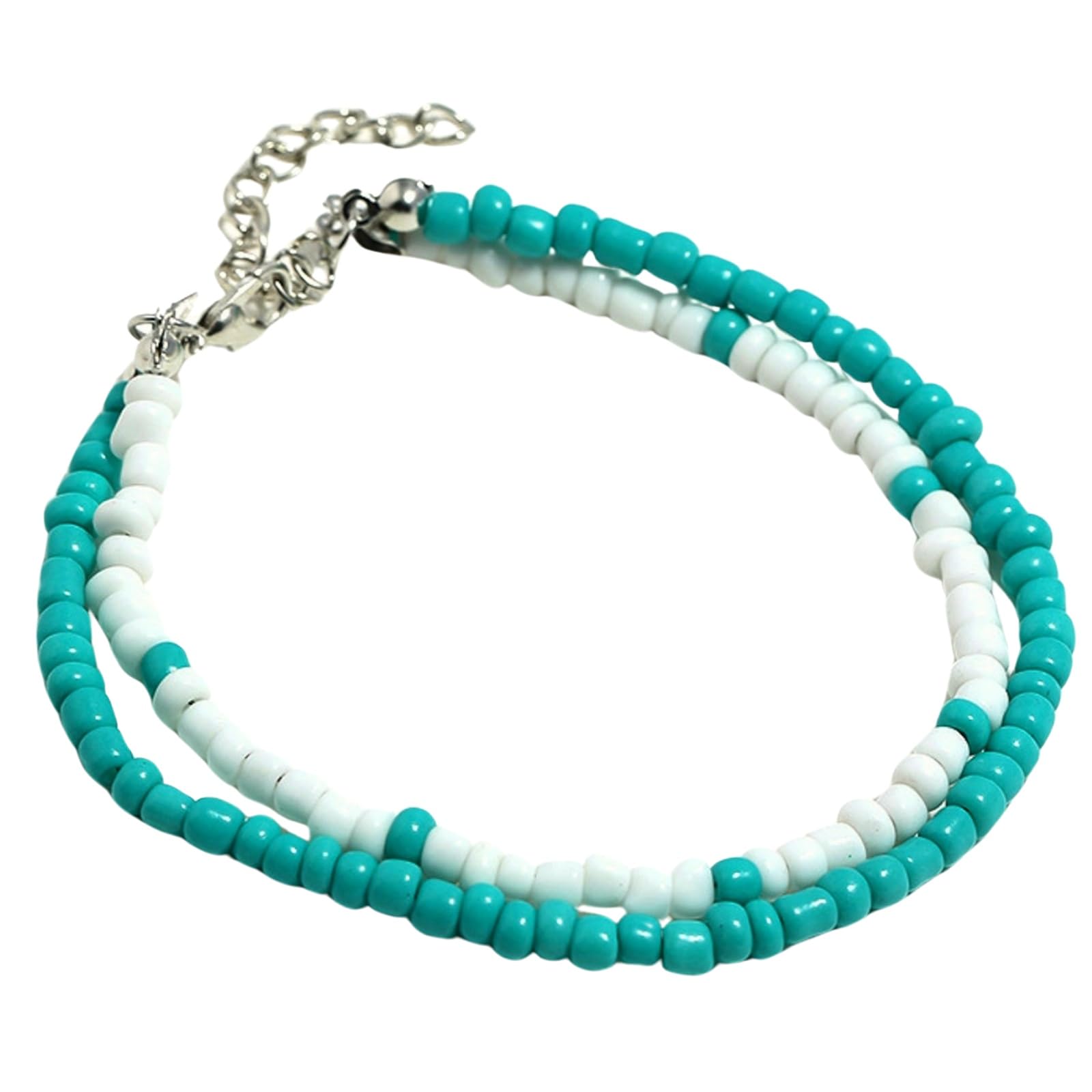 楽天COCO 生活便利グッズ【送料無料】[APOSITV]アンクレット レディース ターコイズ 2連 ホワイト ターコイズブルー つけっぱなし 調整可能 色：ブルー