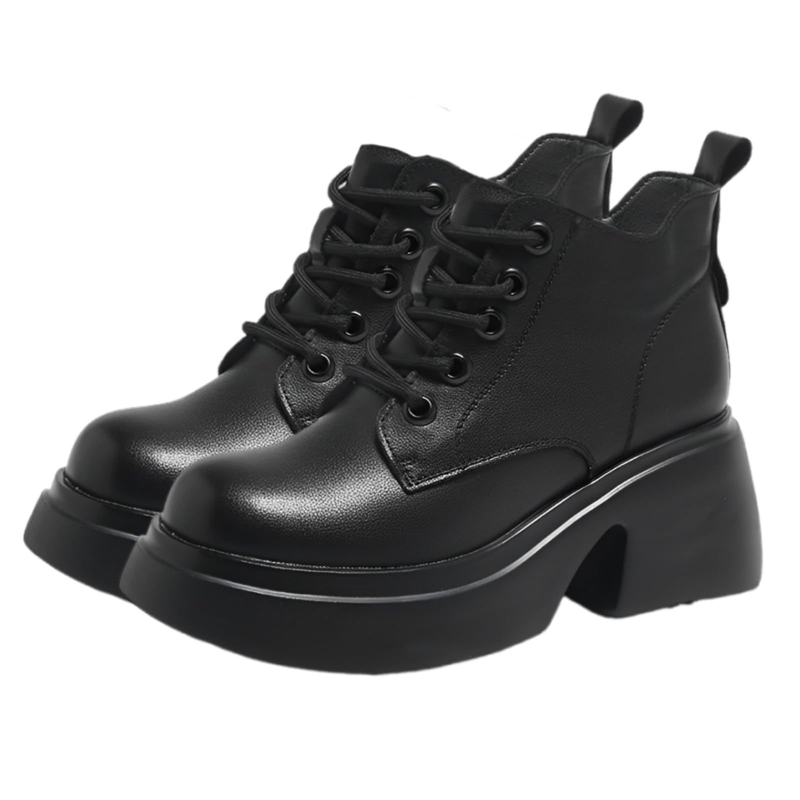 【送料無料】[APOSITV] 厚底ショートブーツ レディース レースアップブーツ 黒 軽量 太ヒー ...