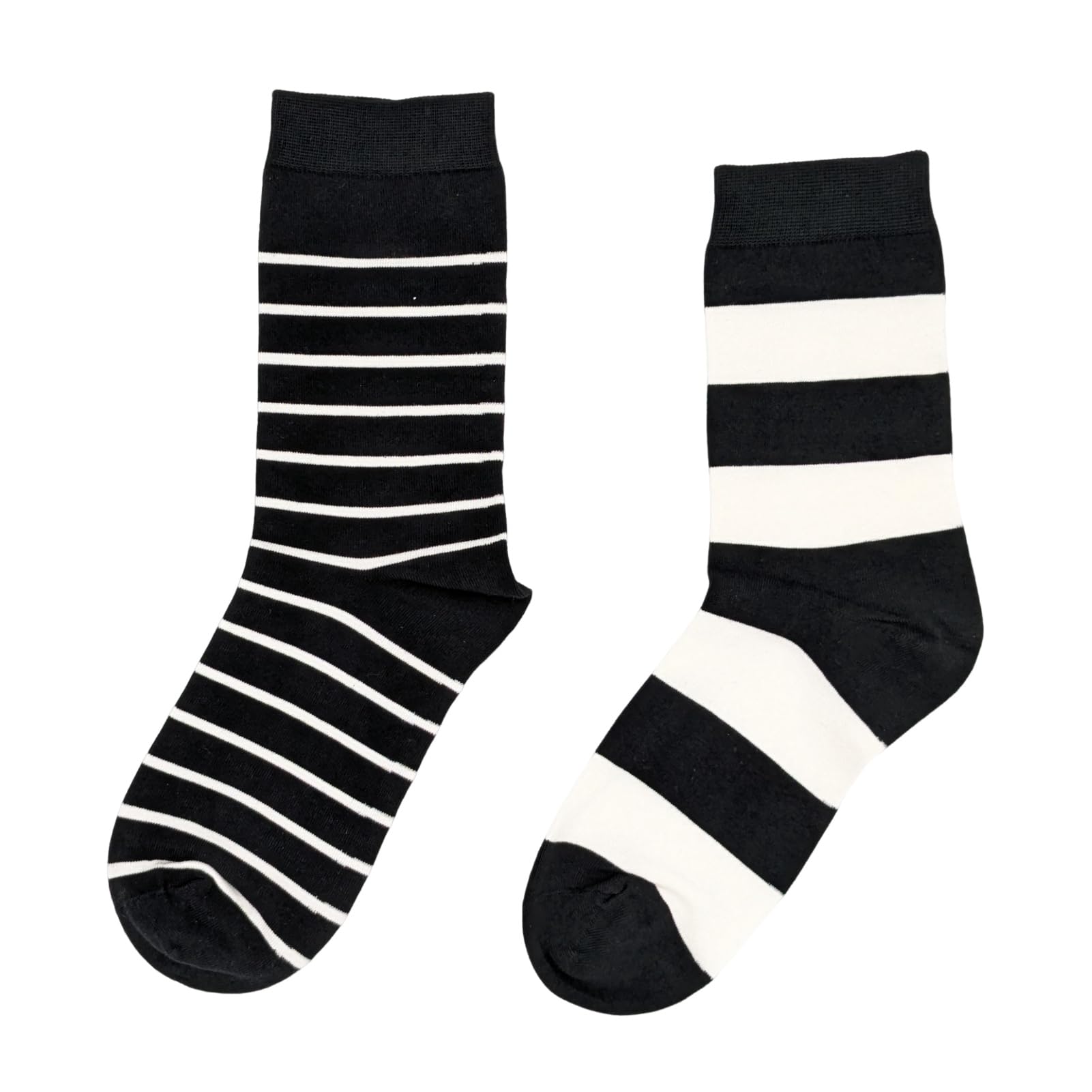 【送料無料】[APOSITV] レディース 靴下 ストライプ ボーダー ブラック クルー丈 ソックス 2足セット ..