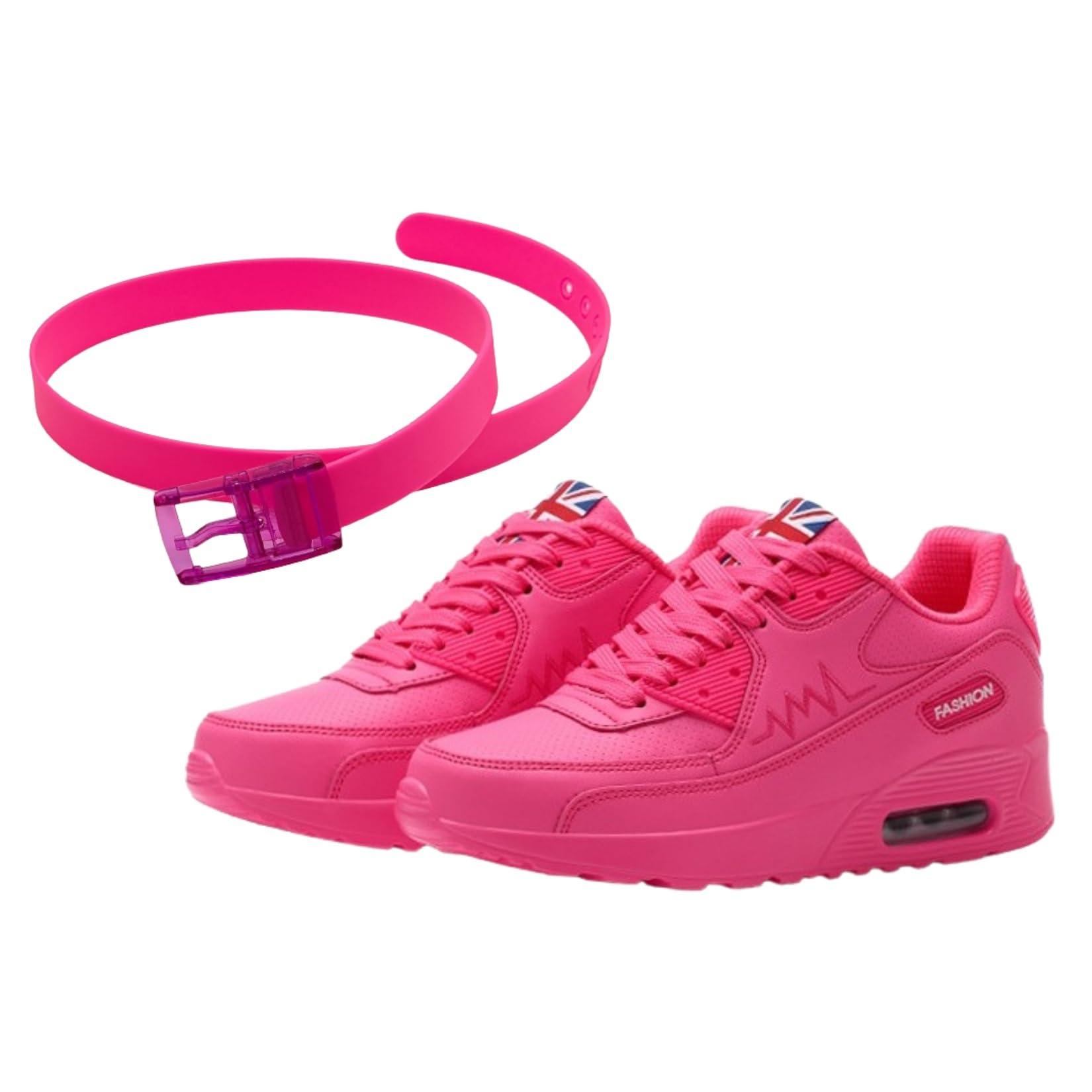 【送料無料】[APOSITV] ショッキングピンク スニーカー レディース 蛍光ピンク ビビットカラー 蛍光ピンクベルト付属 色：ピンク、サイズ：24.5 cm