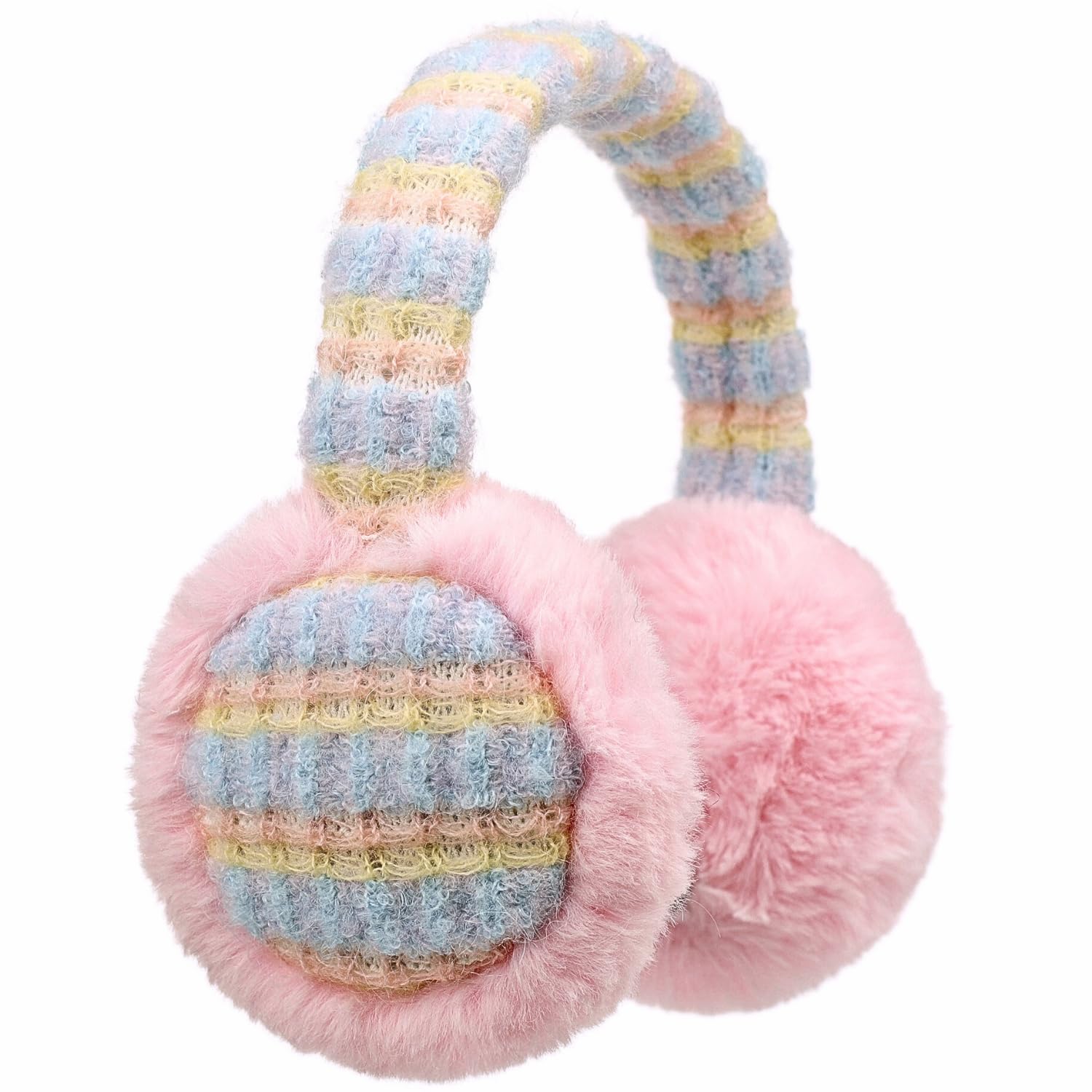 【送料無料】[Soxbang] 耳あて キッズ ふわふわ 裏起毛 ニット イヤーマフ 子供用 耳当て 男女兼用 イヤーウォーマー 通勤 通学 防寒 調節可能 色：ニット - ベビーピンク、サイズ：Free Size