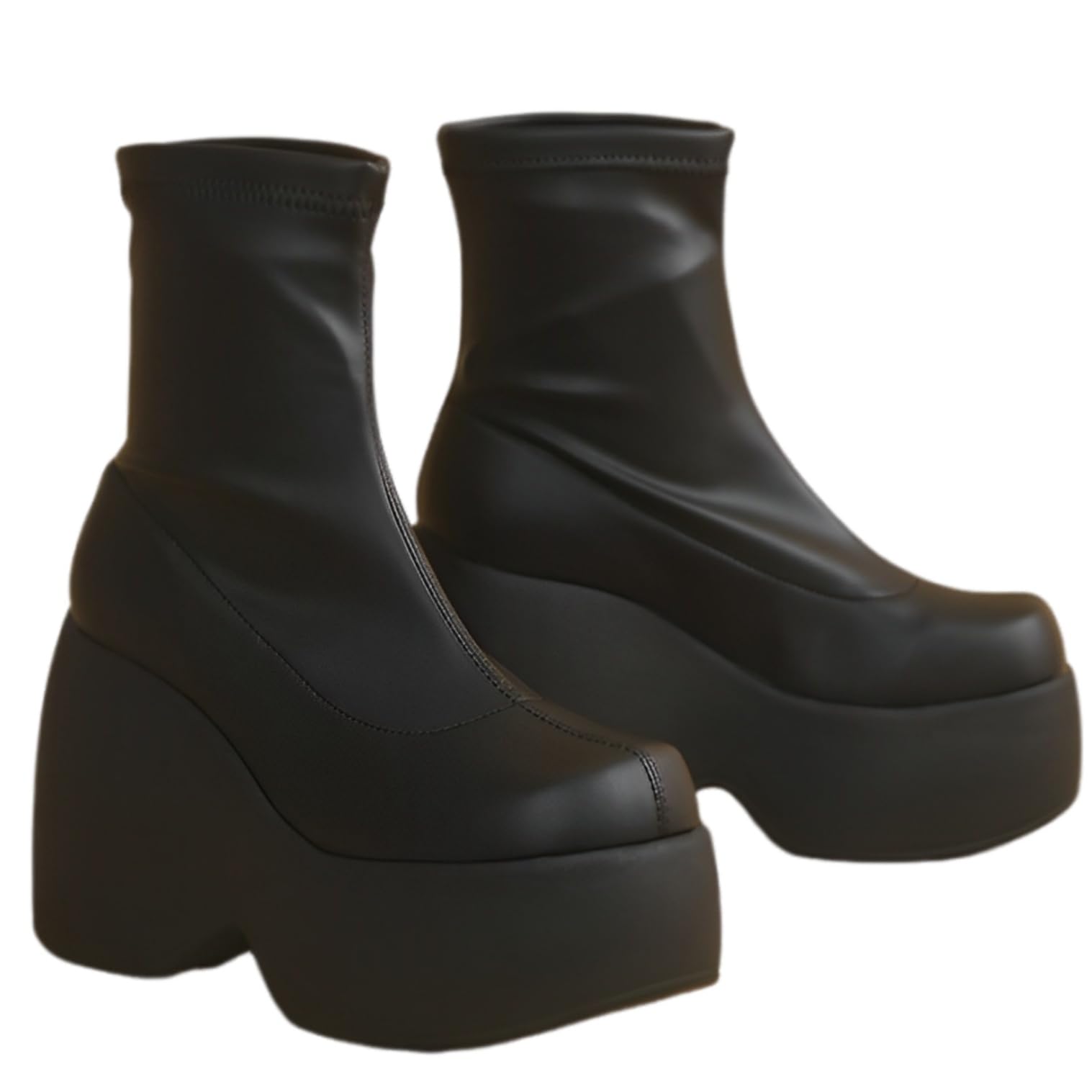 【送料無料】[APOSITV] 厚底ショートブーツ レディース ストレッチブーツ 黒 11cmヒール 軽量 色：ブラック、サイズ：24.0 cm