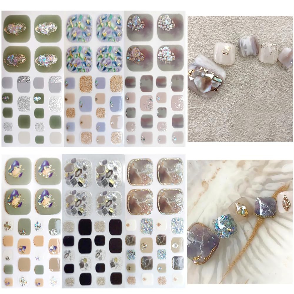 【送料無料】3D ネイルシール 足用 6枚 ネイルステッカー 足の爪 フット 3Dネイルシール ネイルデザイン ネイルアート ジェルネイル 花 可愛い レディース 初心者 色：O