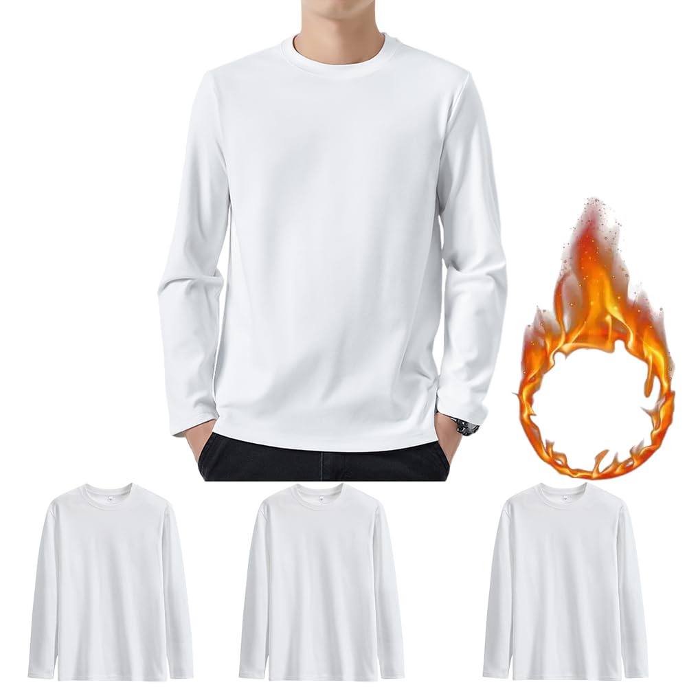 【送料無料】Hisitosa インナーシャツ メンズ 長袖 防寒 肌着 3/5枚組 裏起毛 長袖tシャツ メンズ 厚手 抗菌防臭 クセになる肌触り 色：3枚組-ホワイト、サイズ：3XL