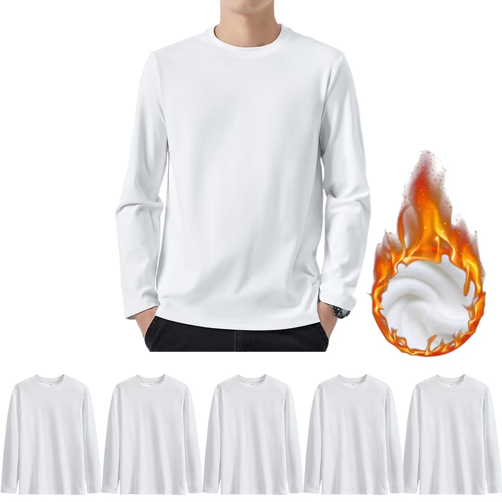 【送料無料】Hisitosa インナーシャツ メンズ 長袖 防寒 肌着 3/5枚組 裏起毛 長袖tシャツ メンズ 厚手 抗菌防臭 クセになる肌触り 色：5枚組-ホワイト、サイズ：3XL