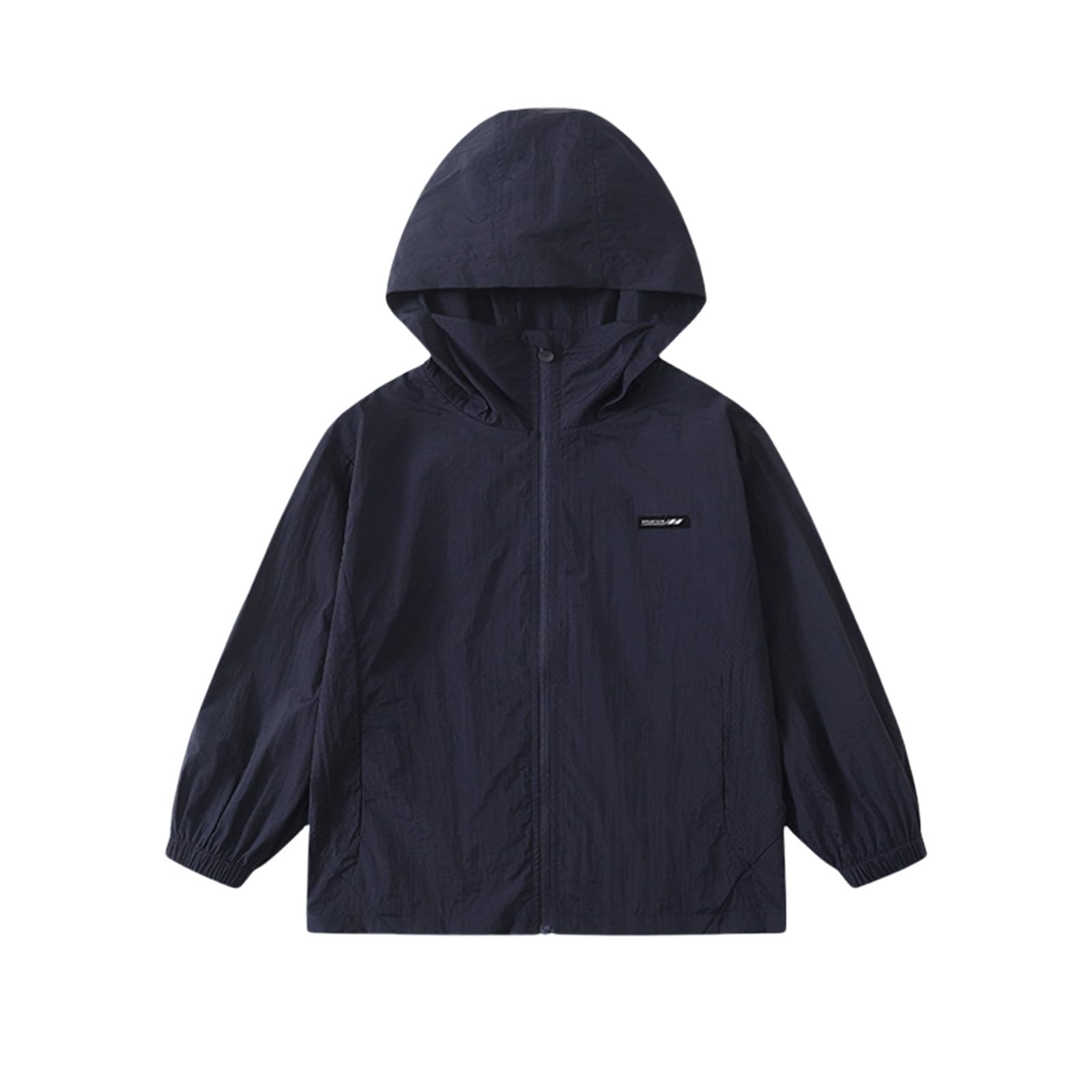 【送料無料】[KISBINI] キッズ ジャケット ラッシュガード 男の子 女の子 UVカット 日焼け止め パーカー フード付き 薄手 軽量 冷感 涼しい コンパクト ナイロンコート 虫刺さ冷房対策 ジュニア 無地 海 キャンプ110-160 色：ネイビー、サイズ：120