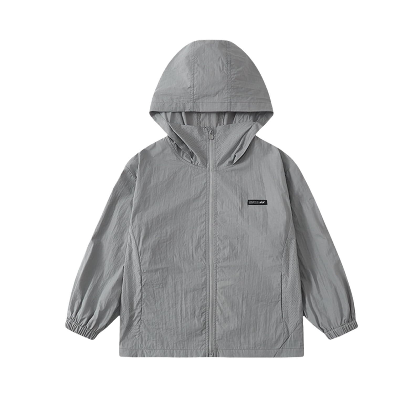 【送料無料】[KISBINI] キッズ ジャケット ラッシュガード 男の子 女の子 UVカット 日焼け止め パーカー フード付き 薄手 軽量 冷感 涼しい コンパクト ナイロンコート 虫刺さ冷房対策 ジュニア 無地 海 キャンプ110-160 色：グレー、サイズ：120