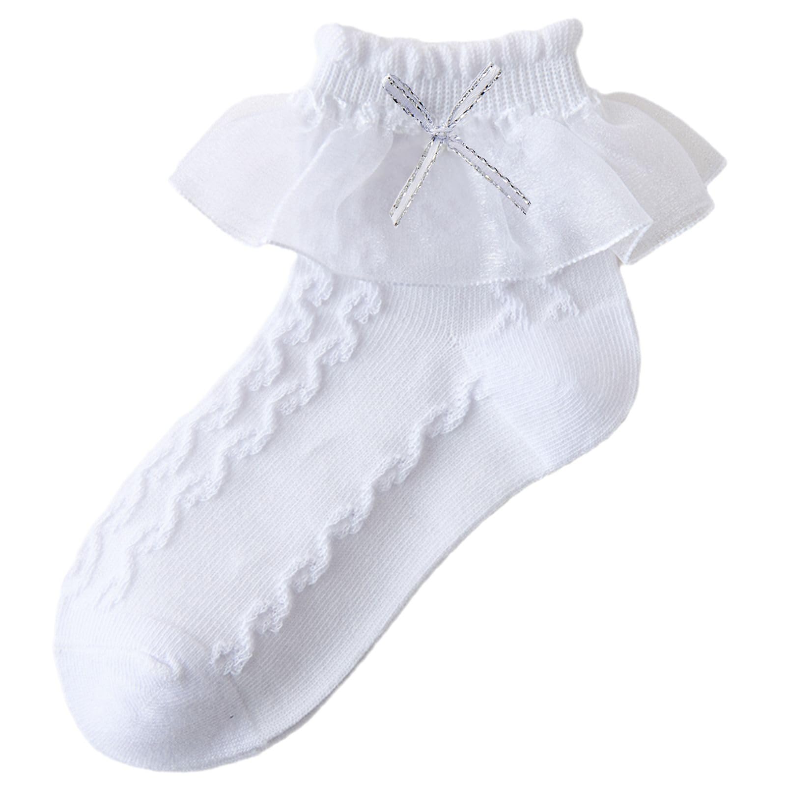 【送料無料】[konamiya] キッズ 靴下 フォーマルソックス 2足セット 子供 女の子 レース ソックス 白 フリル リボン 可愛い 靴下 発表会 入学式 結婚式 卒業式 色：Cタイプ、サイズ：17.0-19.0 cm