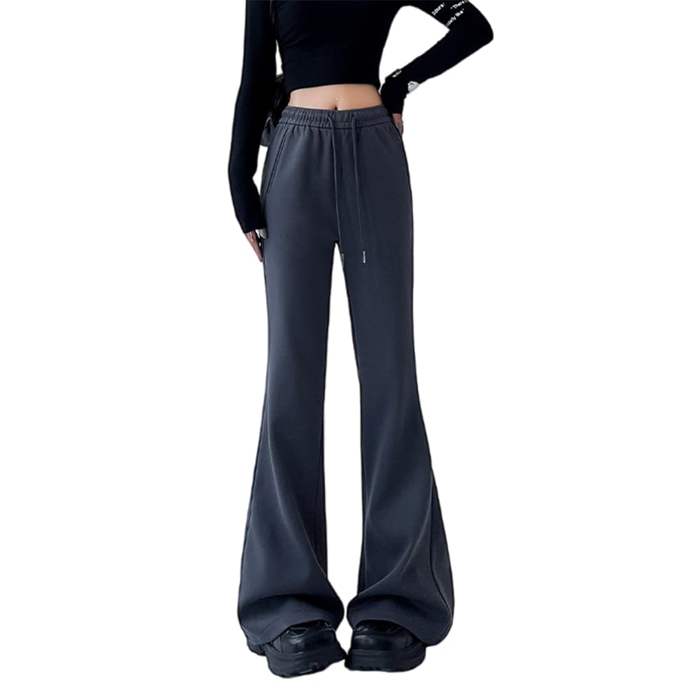 【送料無料】[KIKIGACI] フレアパンツ スウェット レディース ジョガーパンツ ヨガパンツ シンプル トレーニング 美脚 着痩せ 体型カバー ファション 春秋 色：ダークグレー、サイズ：L