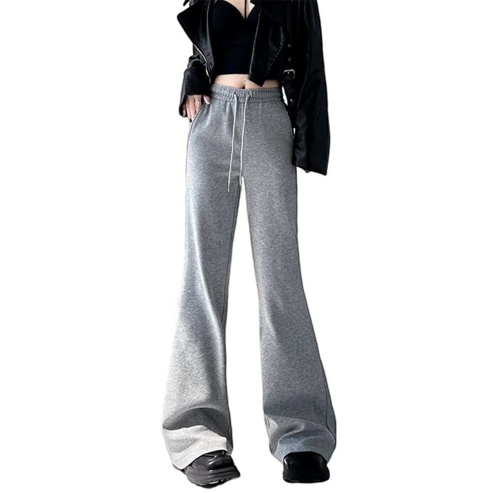 【送料無料】[KIKIGACI] フレアパンツ スウェット レディース ジョガーパンツ ヨガパンツ シンプル トレーニング 美脚 着痩せ 体型カバー ファション 春秋 色：グレー、サイズ：S