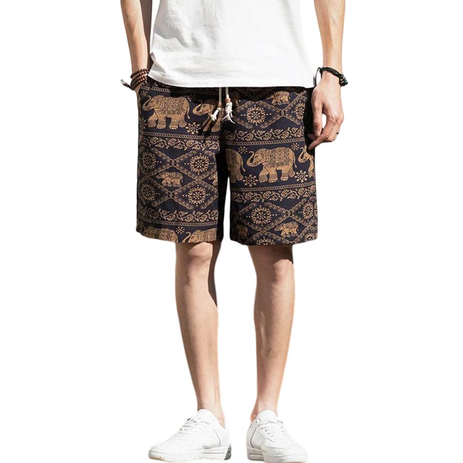 【送料無料】[Kiniety] メンズ エスニック 短パン 花柄 ショートパンツ サーフパンツ 総柄プリント 100..