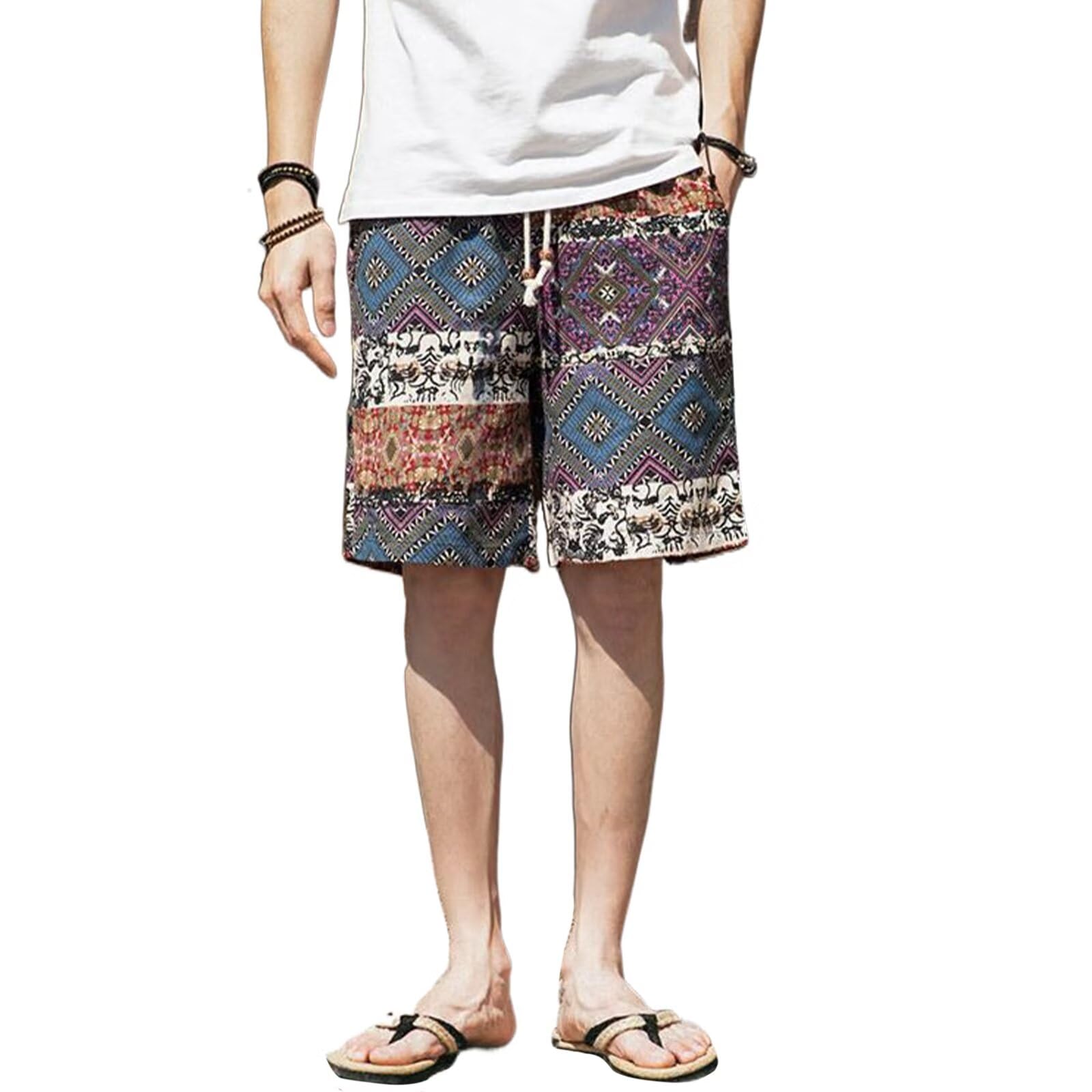 【送料無料】[Kiniety] メンズ エスニック 短パン 花柄 ショートパンツ サーフパンツ 総柄プリント 100..