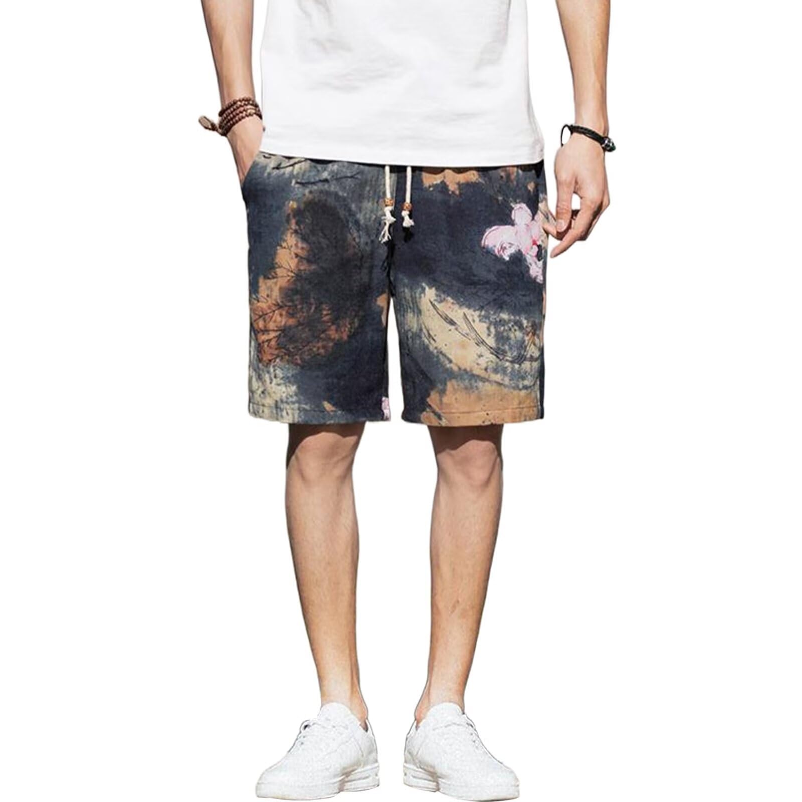 【送料無料】[Kiniety] メンズ エスニック 短パン 花柄 ショートパンツ サーフパンツ 総柄プリント 100..