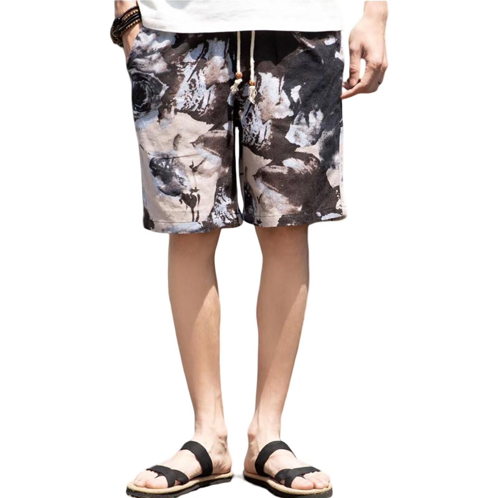 【送料無料】[Kiniety] メンズ エスニック 短パン 花柄 ショートパンツ サーフパンツ 総柄プリント 100..