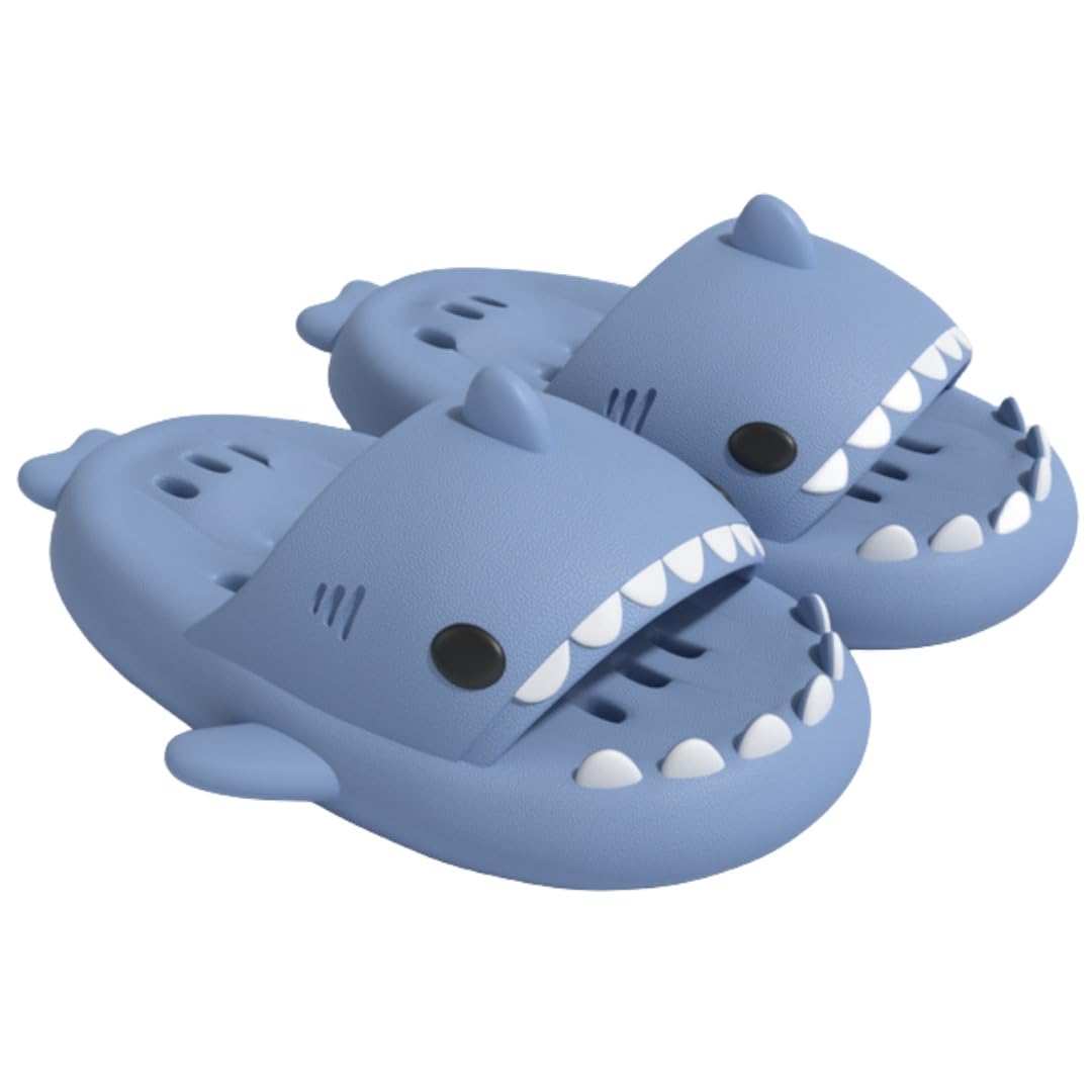 【送料無料】[kaitesi] バススリッパ サメサンダル 水切り 厚底 サメ スリッパ 足マサージー 浴室 お風呂 水はけ 穴 シャワースリッパ 足換気 可愛い 面白い 室内履き 滑らない ルームシューズ 男性 女性 個性 24.0 cm 色：ブルー、サイズ：24.0 cm